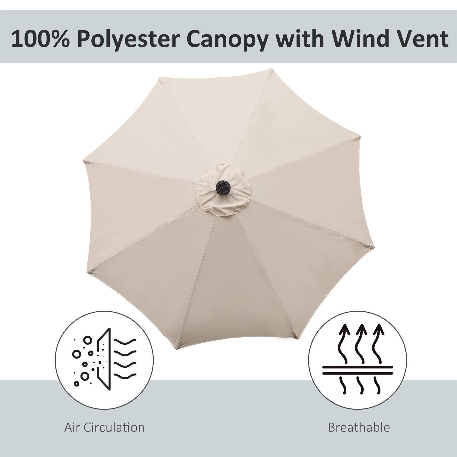 Outsunny Solar-Powered Parasol Umbrella – Cream - ALL4U RETAILER LTD