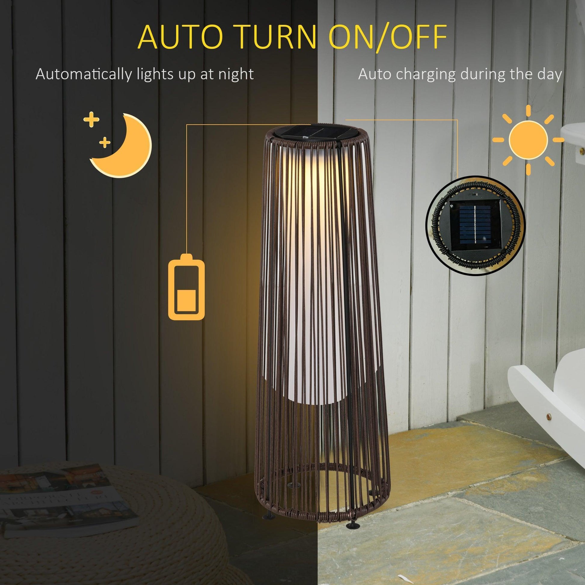 Outsunny Solar Wicker Lantern - Brown - ALL4U RETAILER LTD