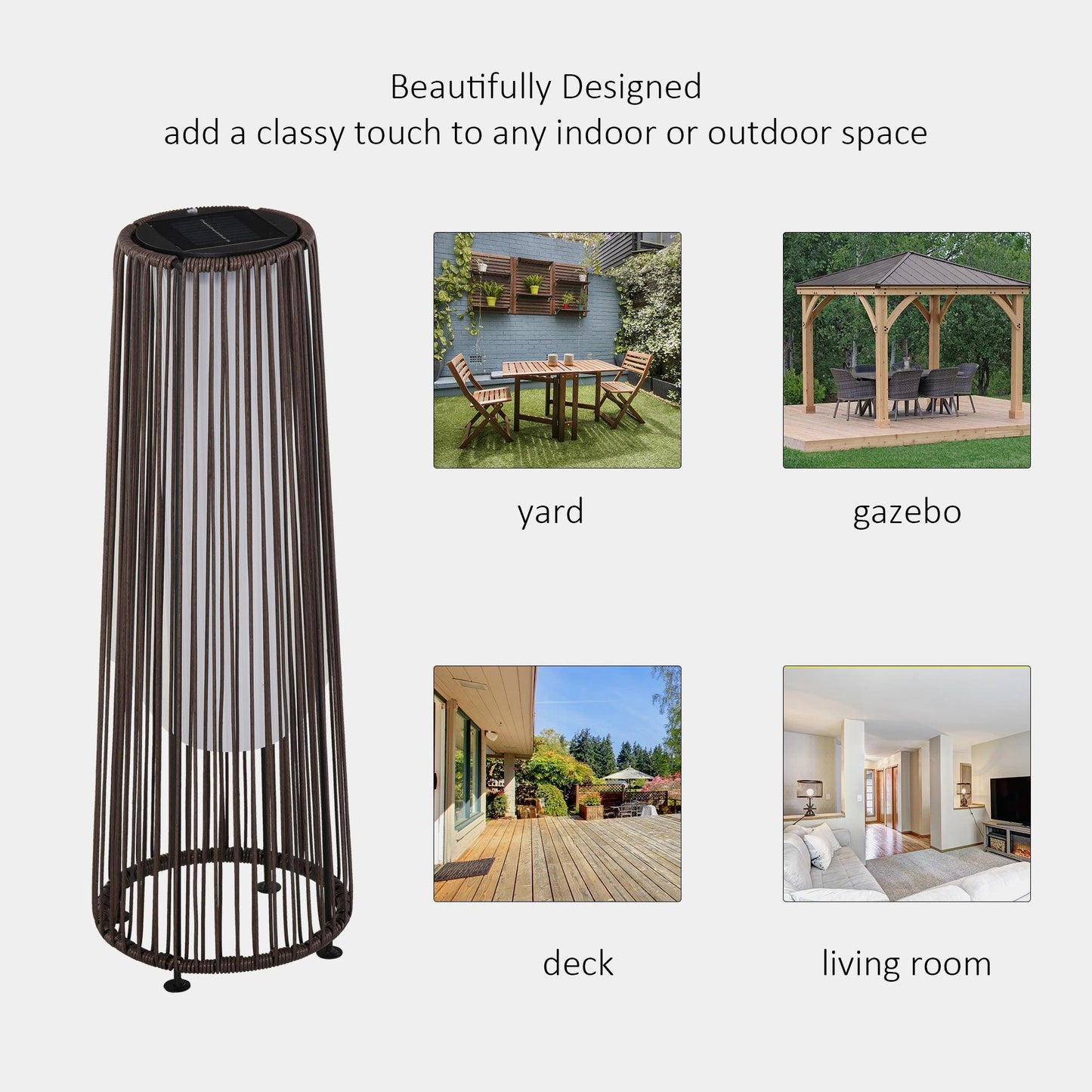 Outsunny Solar Wicker Lantern - Brown - ALL4U RETAILER LTD