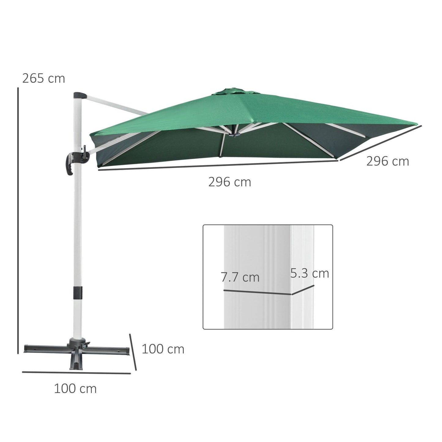 Outsunny Square Garden Umbrella - Green, Aluminium Frame - ALL4U RETAILER LTD