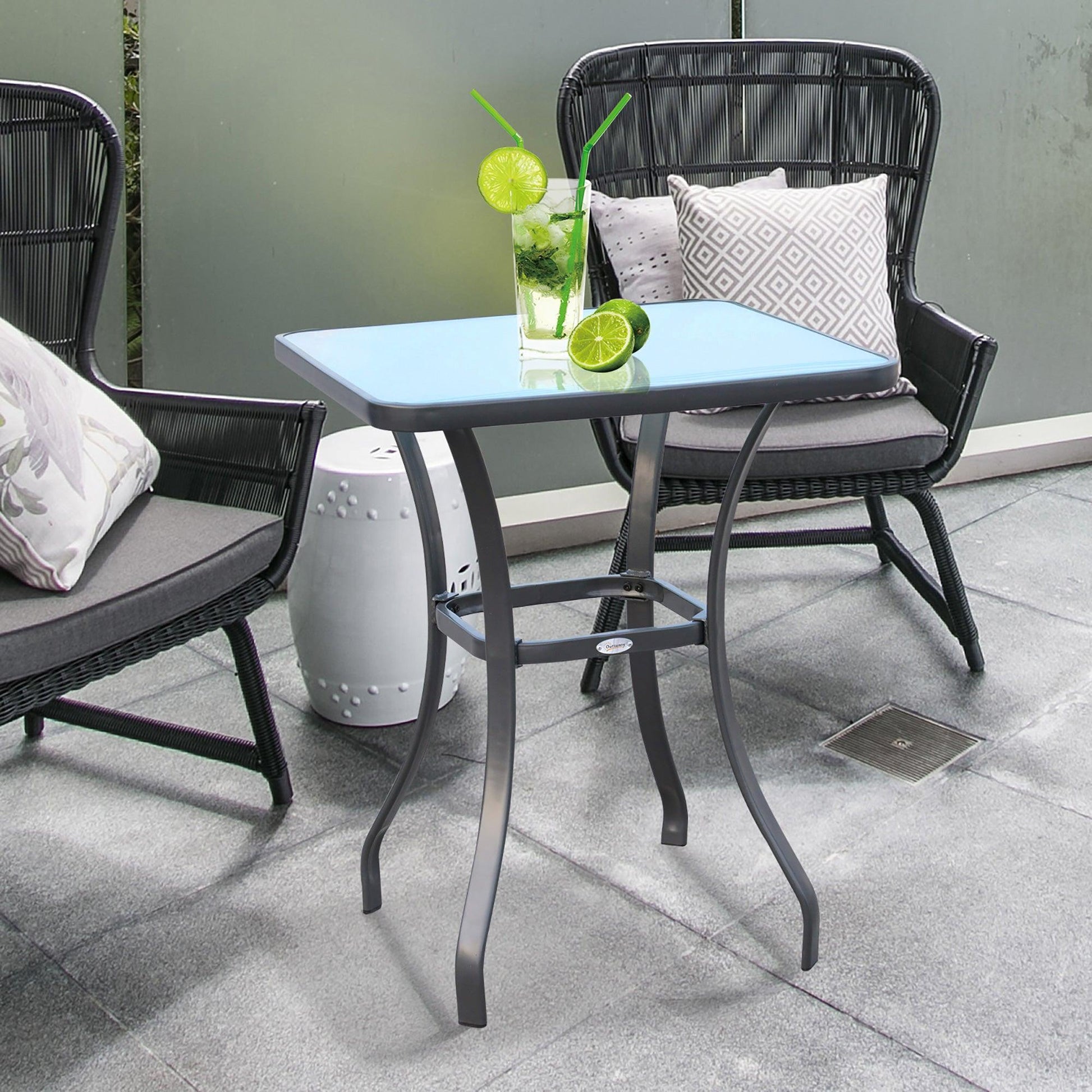 Outsunny Square Glass Metal Garden Table: Stylish Outdoor Furniture - ALL4U RETAILER LTD