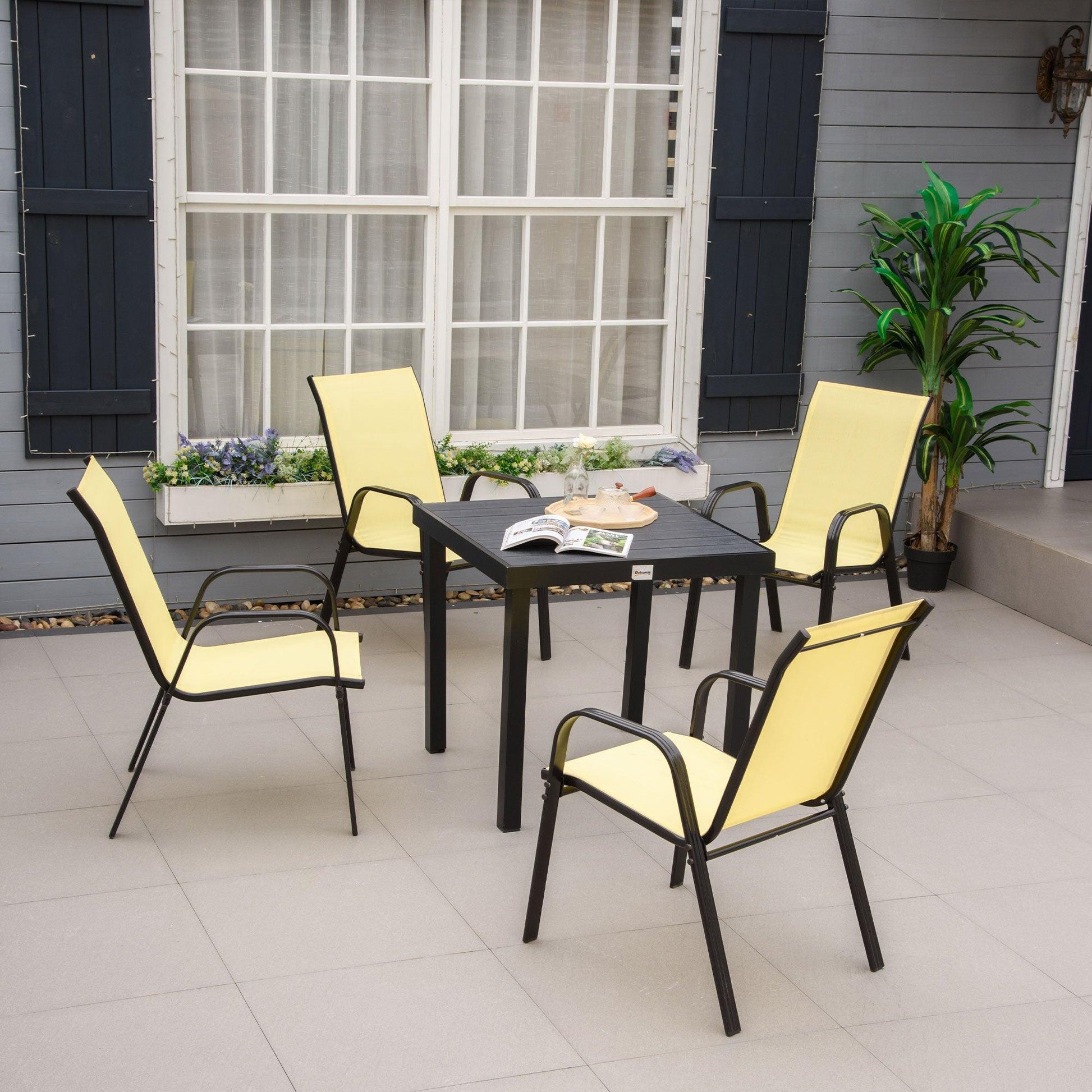 Outsunny Stackable Garden Dining Chairs, Beige - Set of 4 - ALL4U RETAILER LTD