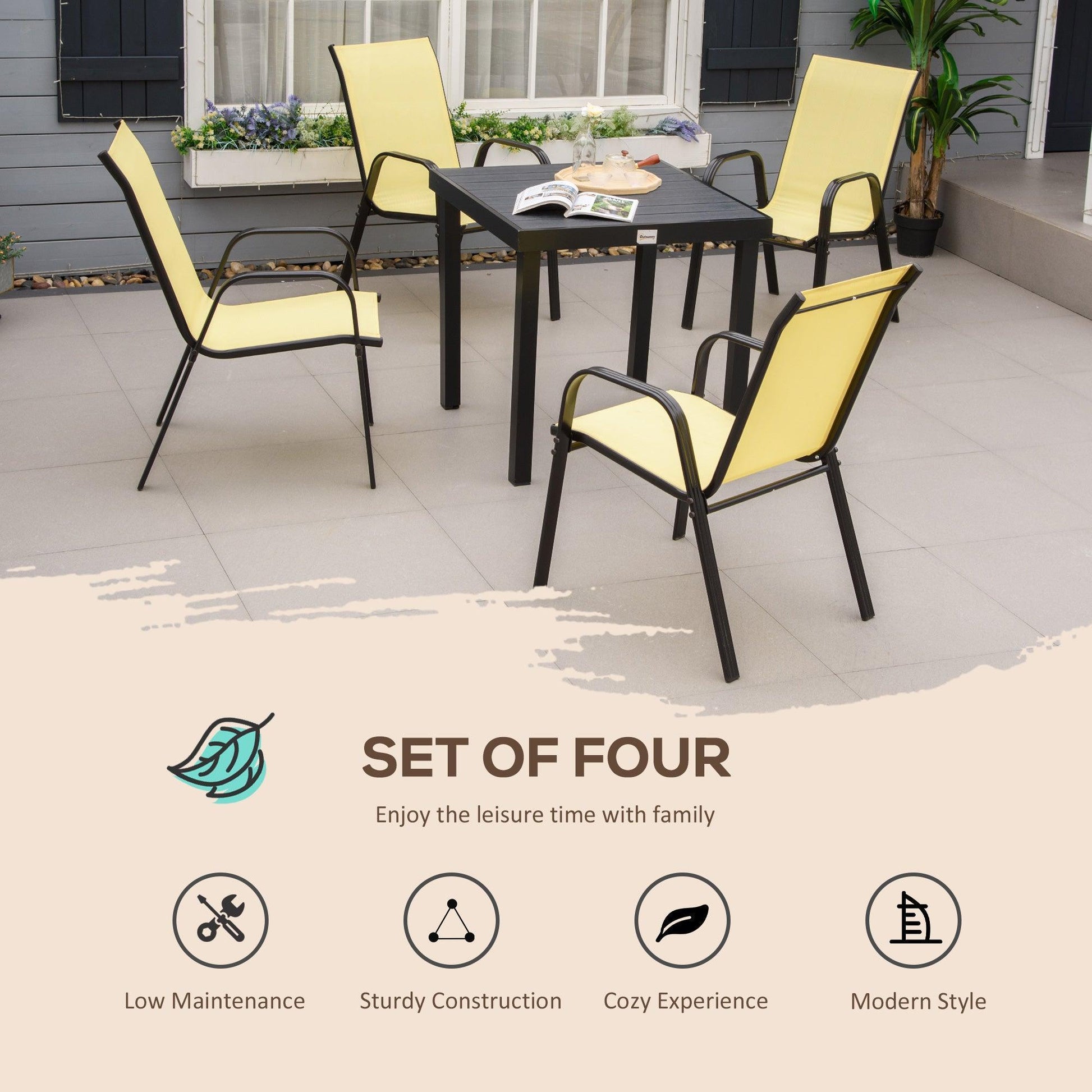 Outsunny Stackable Garden Dining Chairs, Beige - Set of 4 - ALL4U RETAILER LTD