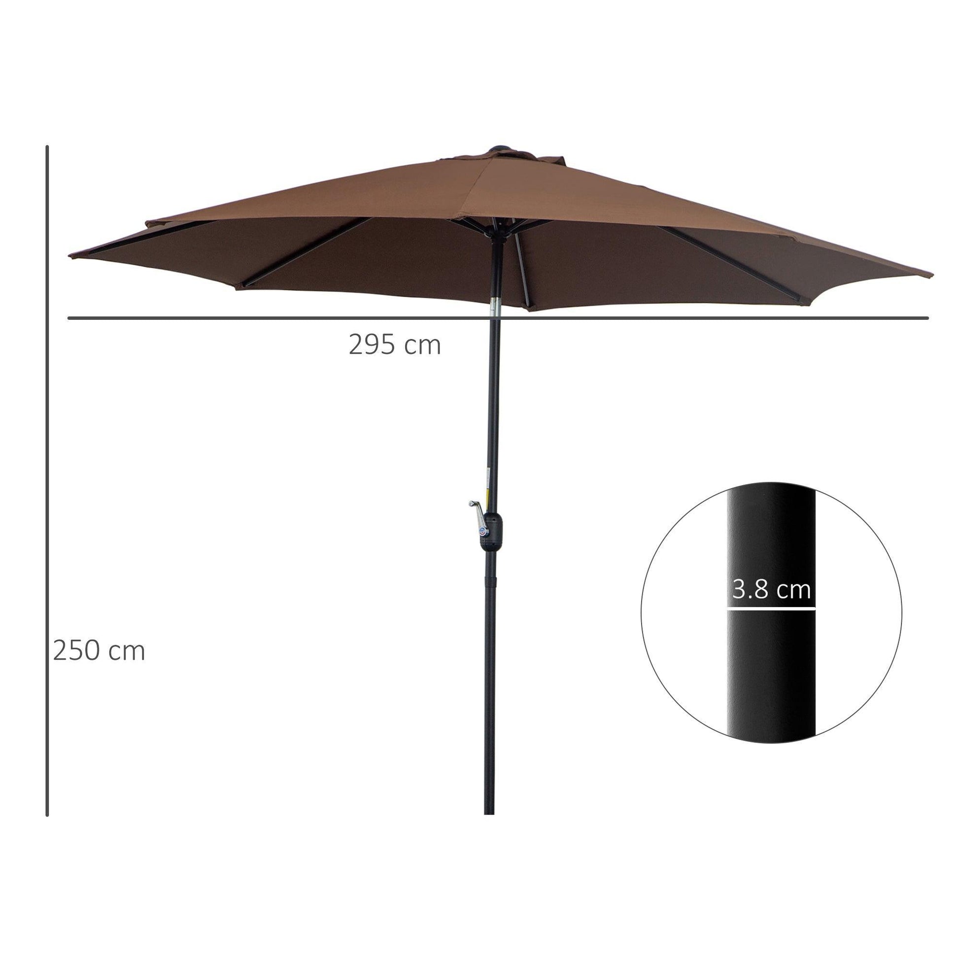 Outsunny Steel Frame 3x2.45m Patio Sun Umbrella - Coffee - ALL4U RETAILER LTD