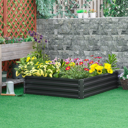 Outsunny Steel Frame Garden Bed for Plants, 120x120x30cm, Grey - ALL4U RETAILER LTD