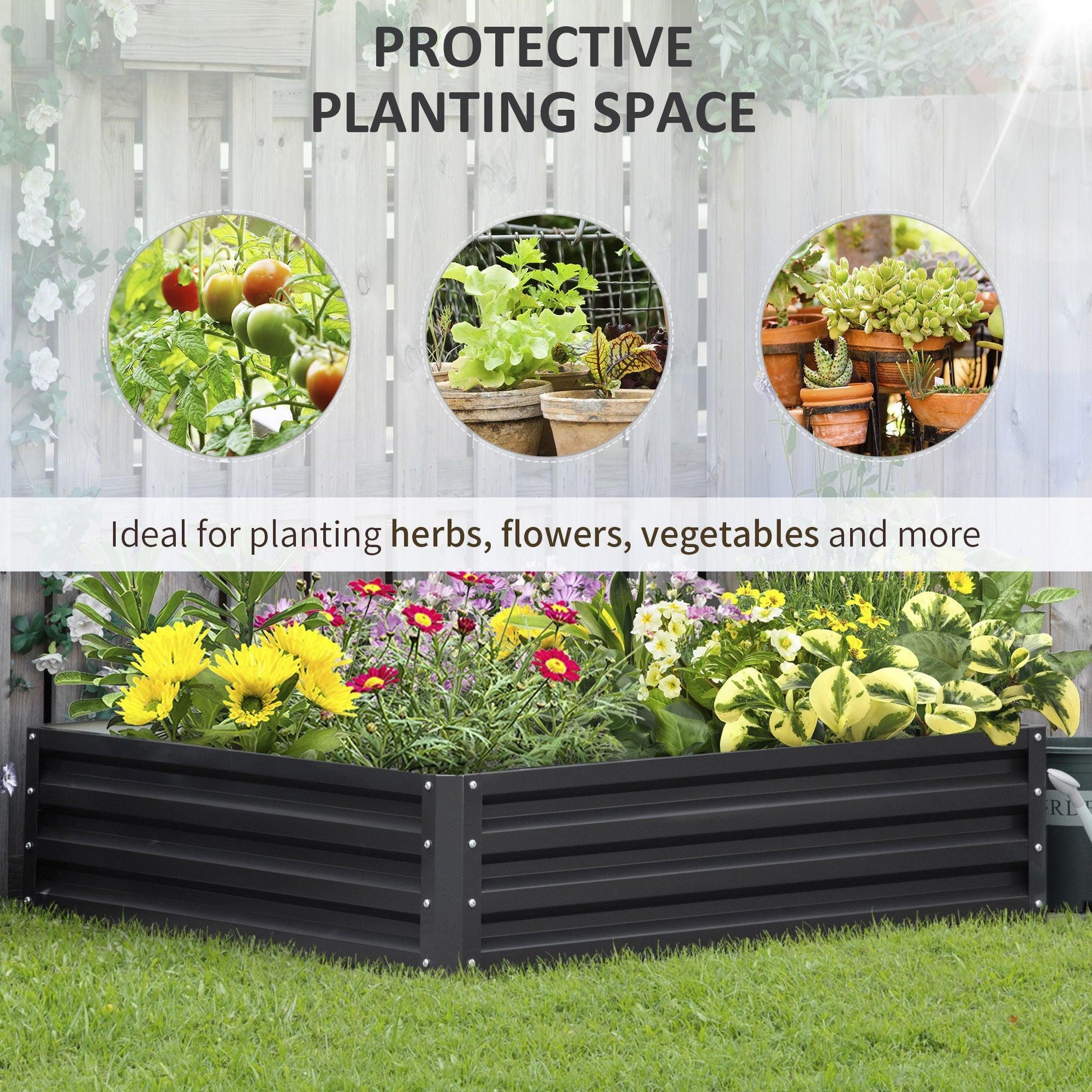 Outsunny Steel Frame Garden Bed for Plants, 120x120x30cm, Grey - ALL4U RETAILER LTD