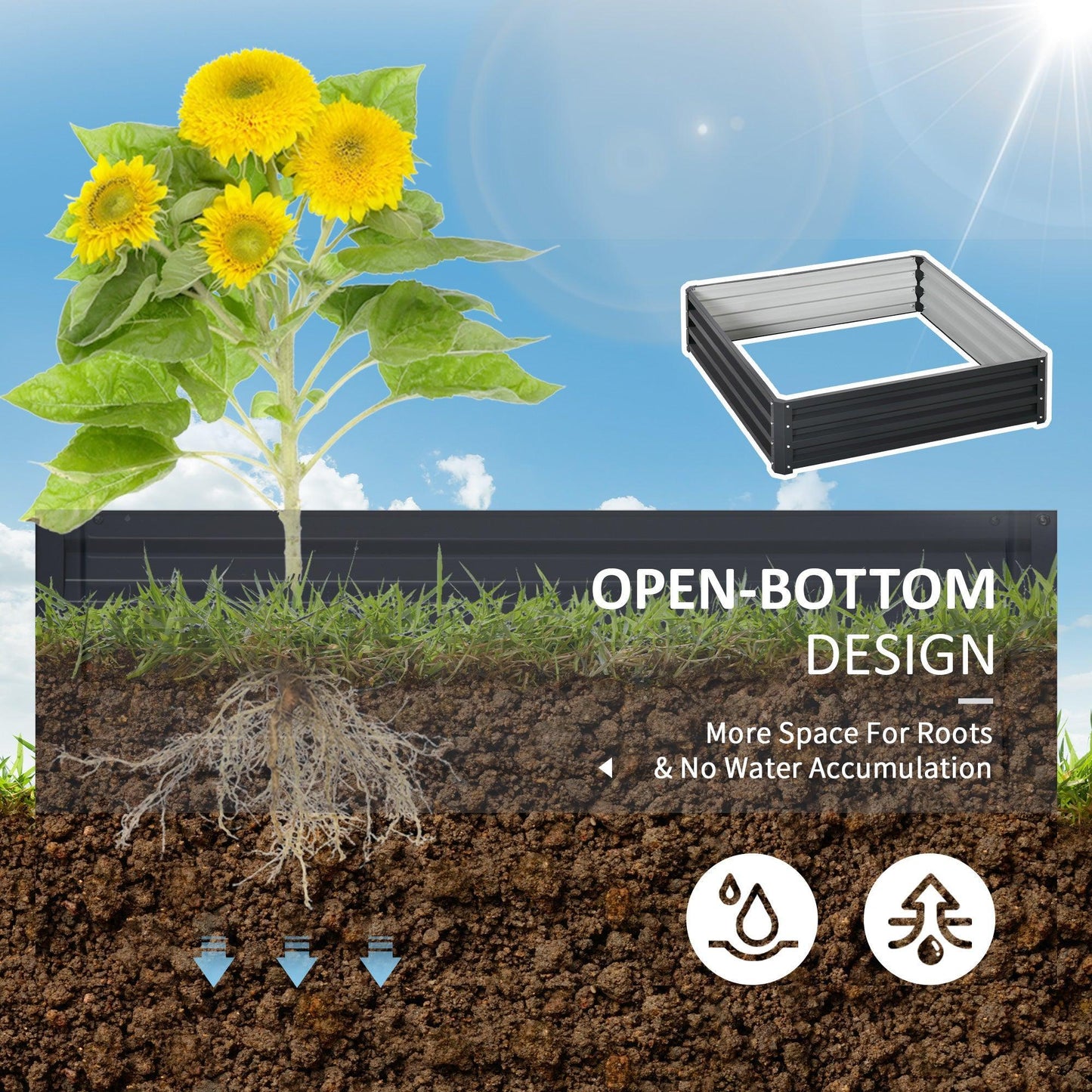 Outsunny Steel Frame Garden Bed for Plants, 120x120x30cm, Grey - ALL4U RETAILER LTD