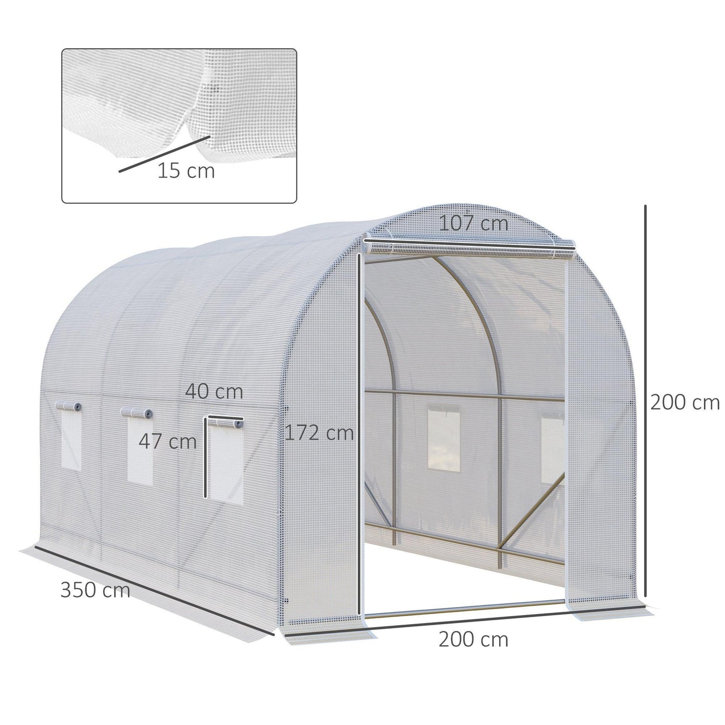 Outsunny Steel Frame Greenhouse 3.5m Walk-in - White - ALL4U RETAILER LTD