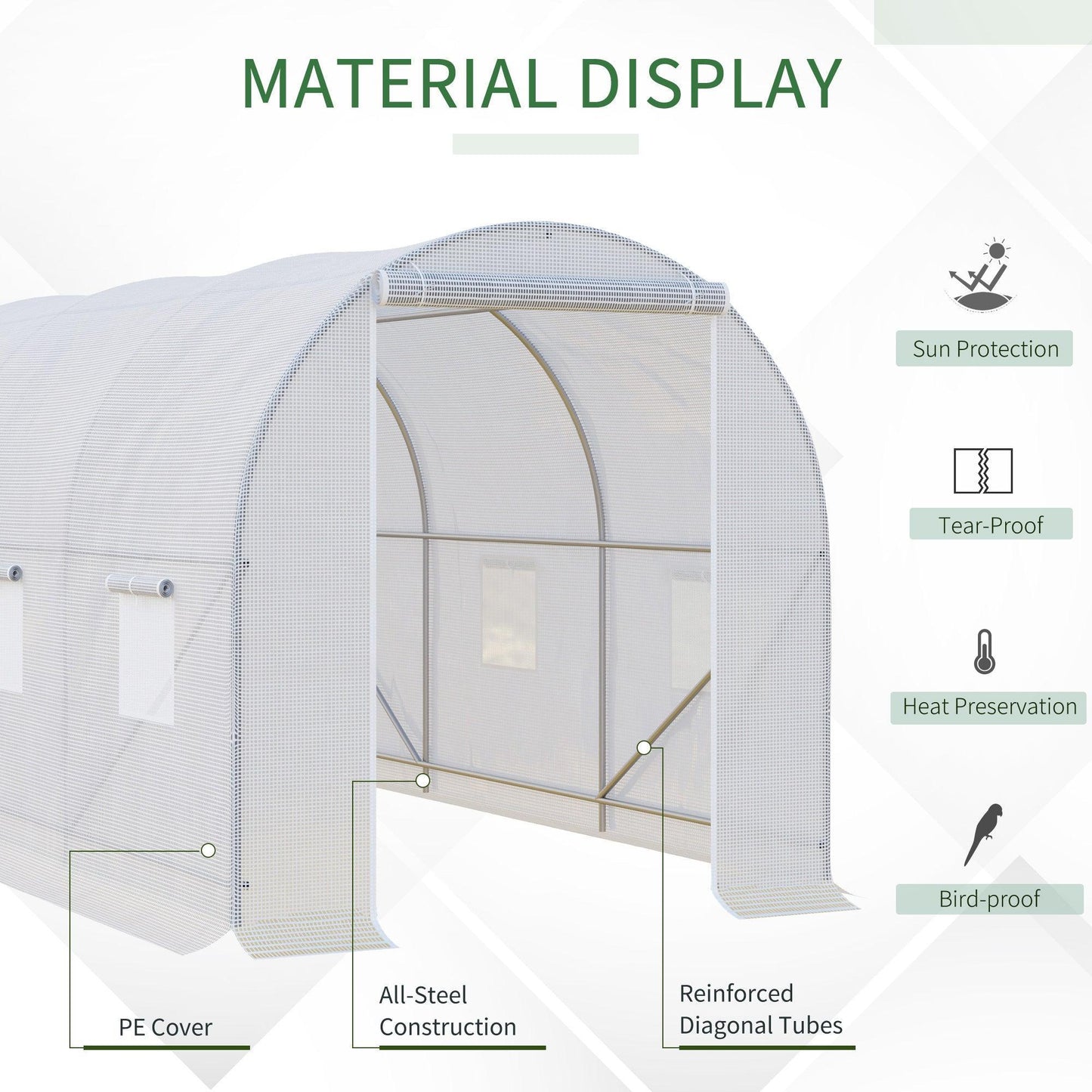 Outsunny Steel Frame Greenhouse 3.5m Walk-in - White - ALL4U RETAILER LTD