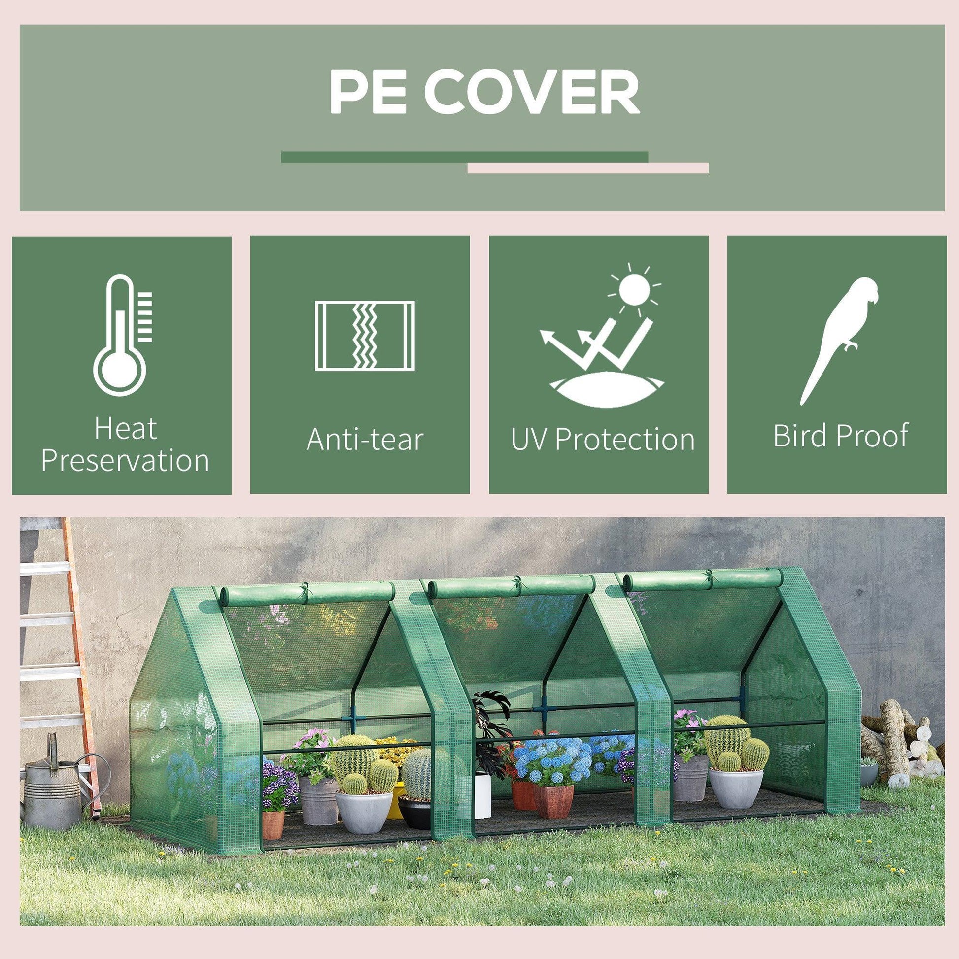 Outsunny Steel Frame Poly Tunnel Steeple Greenhouse in Green - ALL4U RETAILER LTD