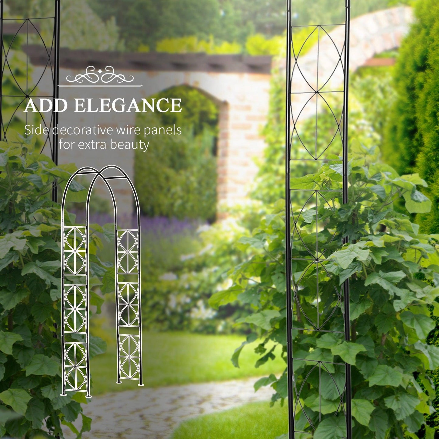 Outsunny Steel Garden Patio Arbor Trellis - Black, 2.3Hm - ALL4U RETAILER LTD