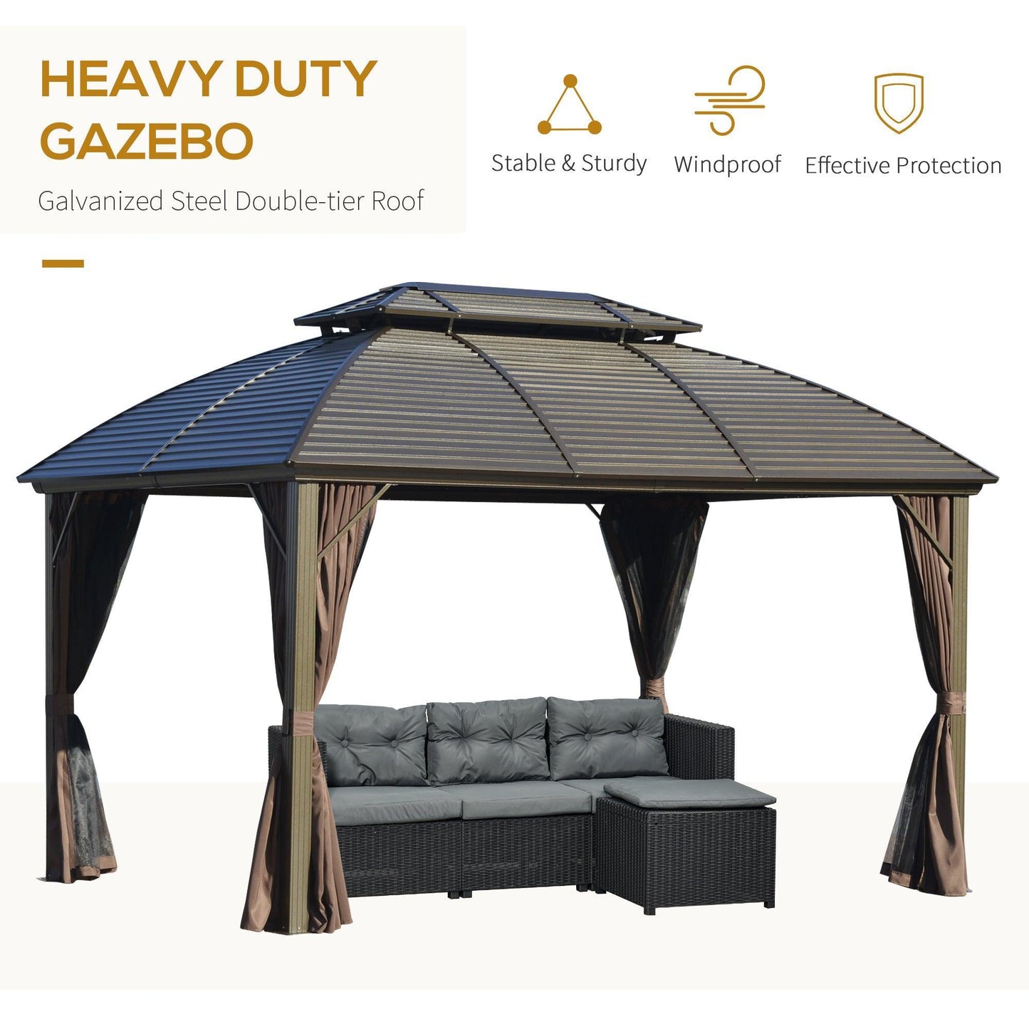 Outsunny Steel Gazebo Canopy 3.65 x 3m: Heavy Duty & Elegant - ALL4U RETAILER LTD