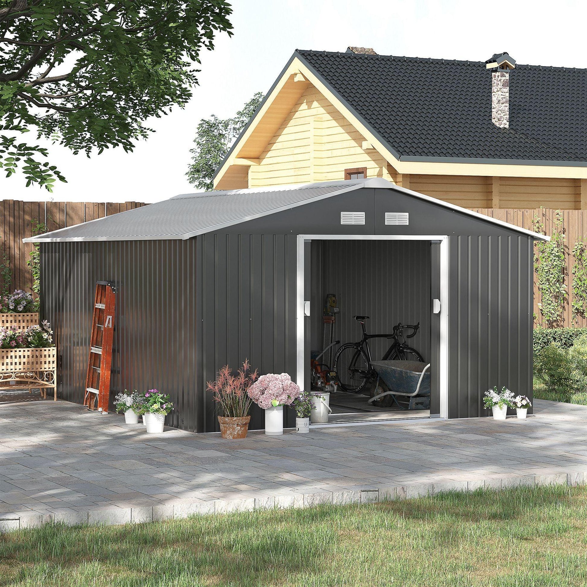 Outsunny Steel Outdoor Garden Shed - 6.5 x 11FT - Grey - ALL4U RETAILER LTD