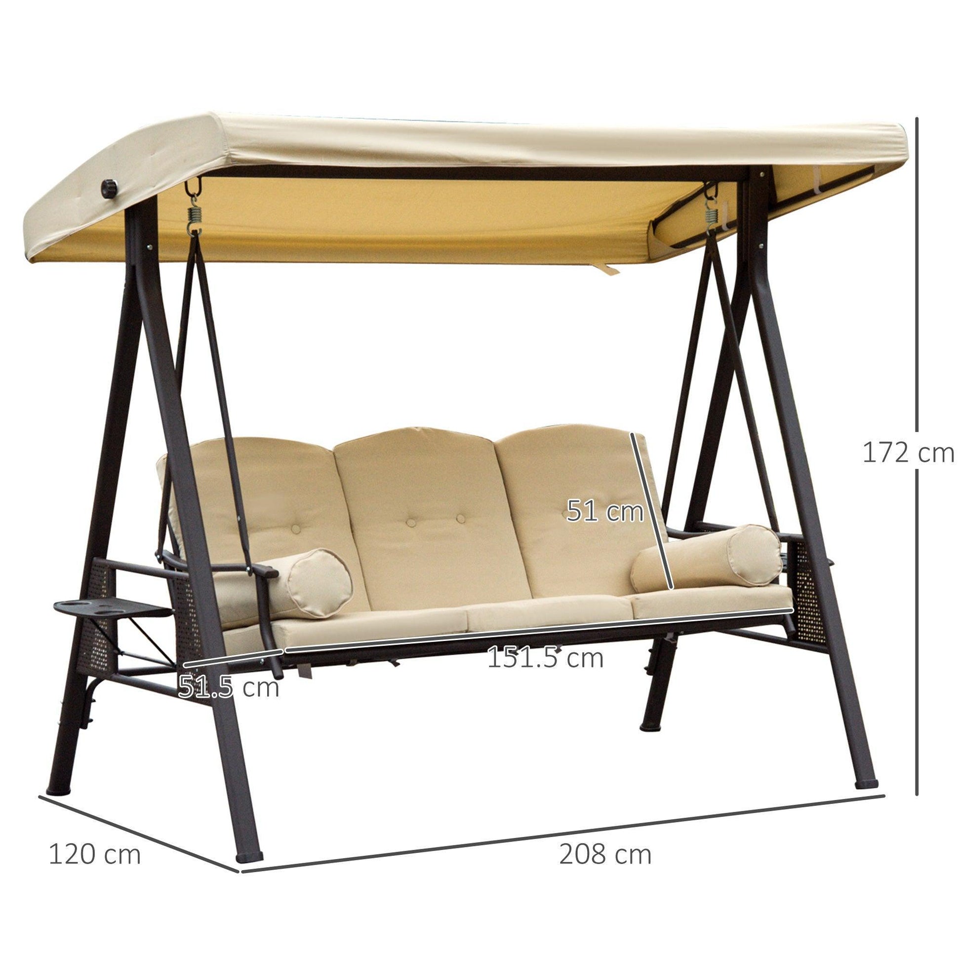 Outsunny Steel Swing Chair Hammock Outdoor Bench with Canopy - Beige - ALL4U RETAILER LTD