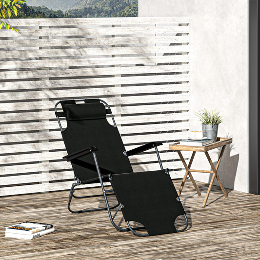 Outsunny Sun Lounger Chair: Folding, Adjustable, Black - ALL4U RETAILER LTD