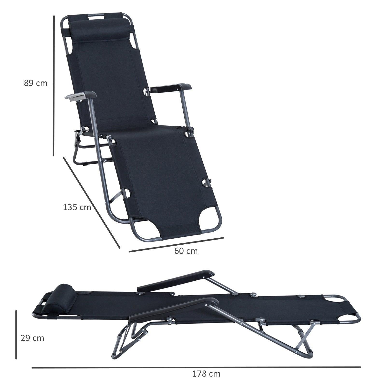 Outsunny Sun Lounger Chair: Folding, Adjustable, Black - ALL4U RETAILER LTD