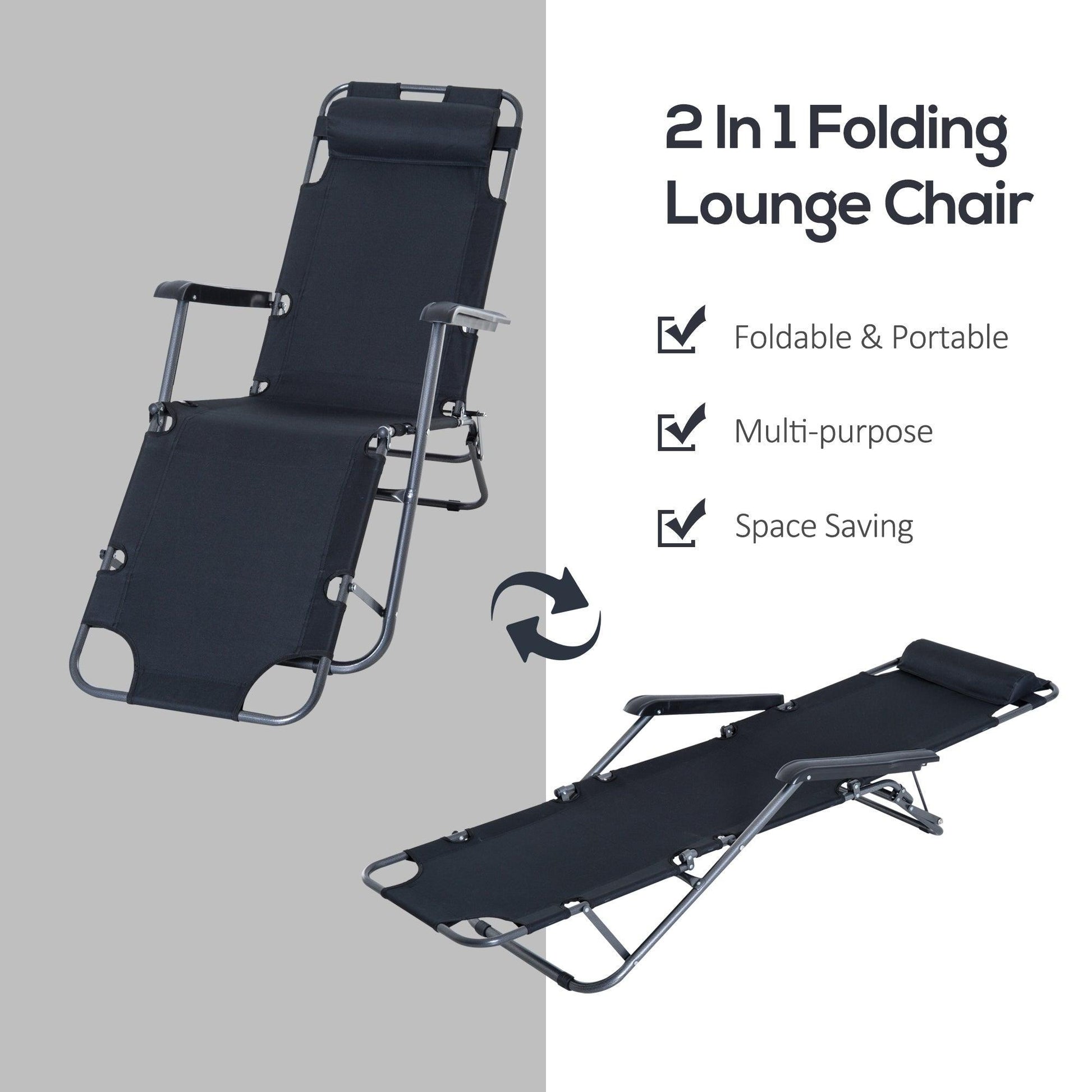 Outsunny Sun Lounger Chair: Folding, Adjustable, Black - ALL4U RETAILER LTD