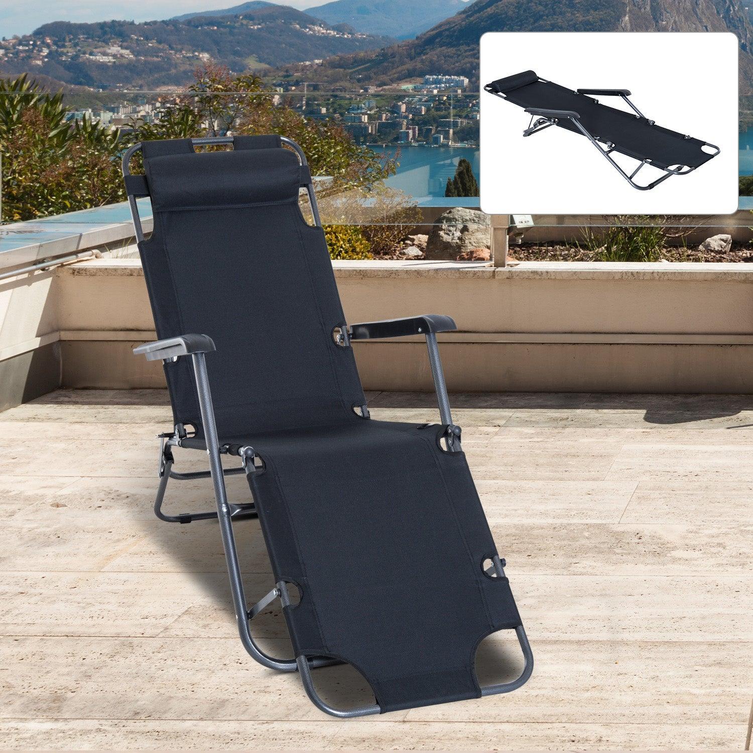 Outsunny Sun Lounger Chair: Folding, Adjustable, Black - ALL4U RETAILER LTD