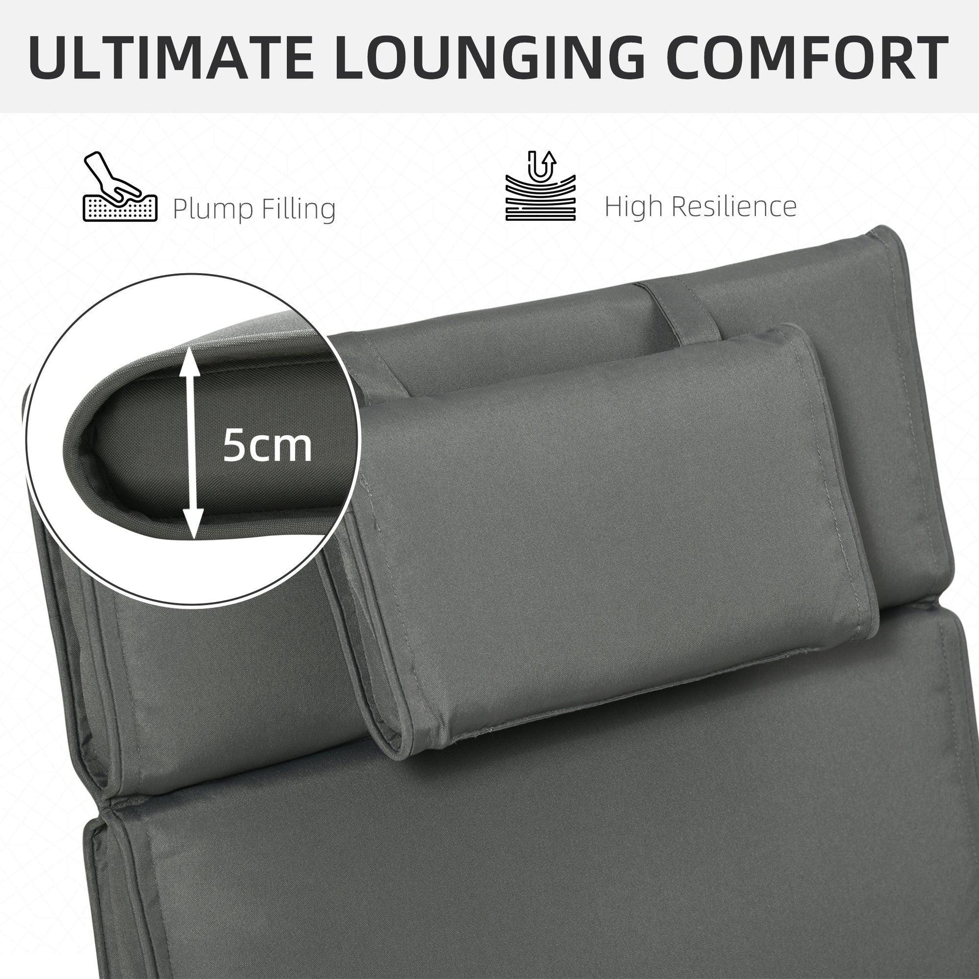 Outsunny Sun Lounger Cushion Replacement - Grey - ALL4U RETAILER LTD