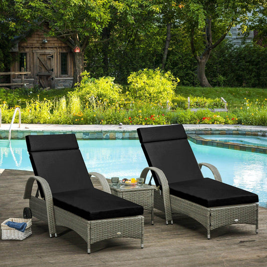 Outsunny Sun Lounger Cushions: Set of 2, Black - 196 x 55 cm - ALL4U RETAILER LTD