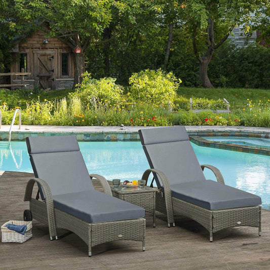 Outsunny Sun Lounger Cushions - Set of 2, Dark Grey - ALL4U RETAILER LTD