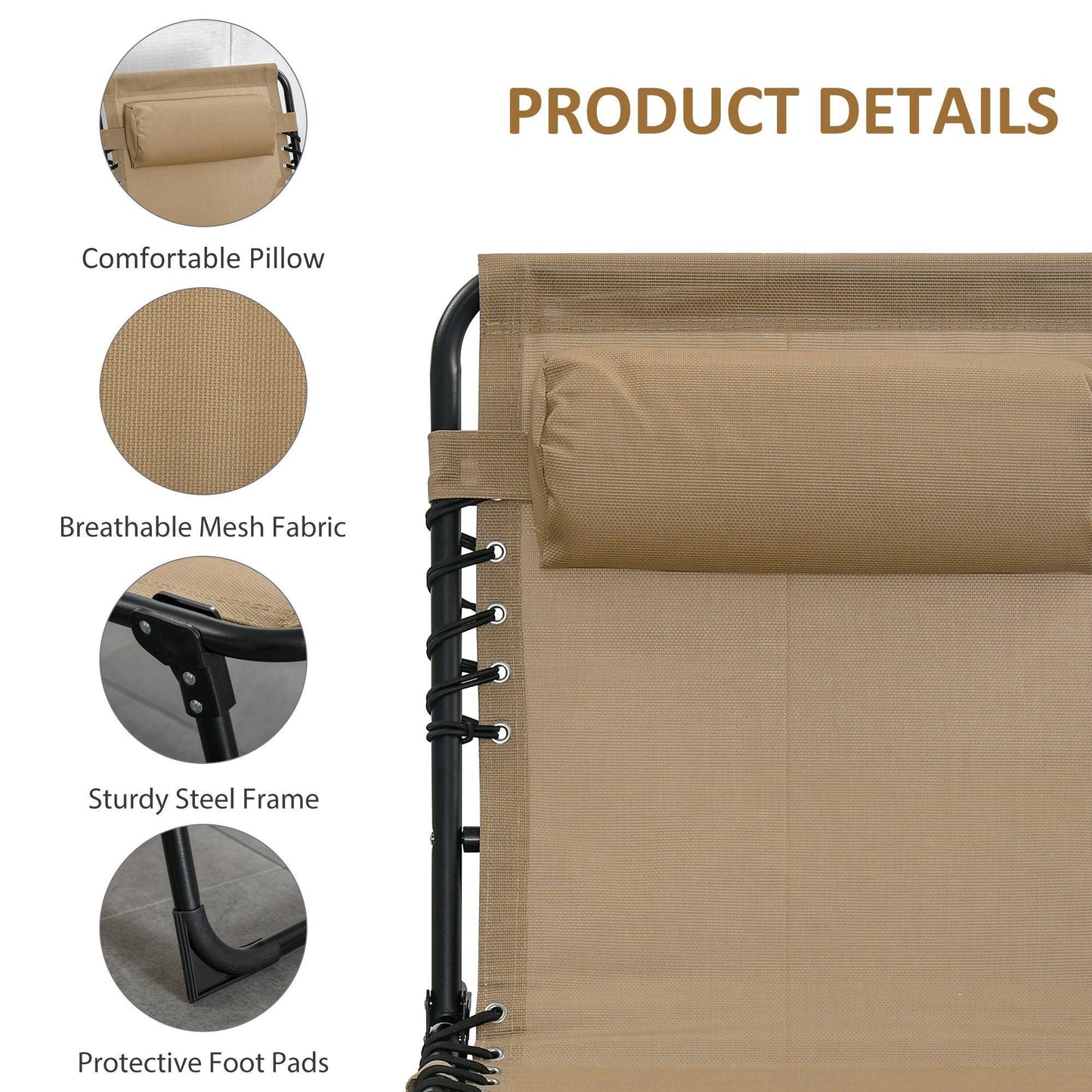 Outsunny Sun Lounger: Folding Bed Cot, 5-Position Recliner - Beige - ALL4U RETAILER LTD