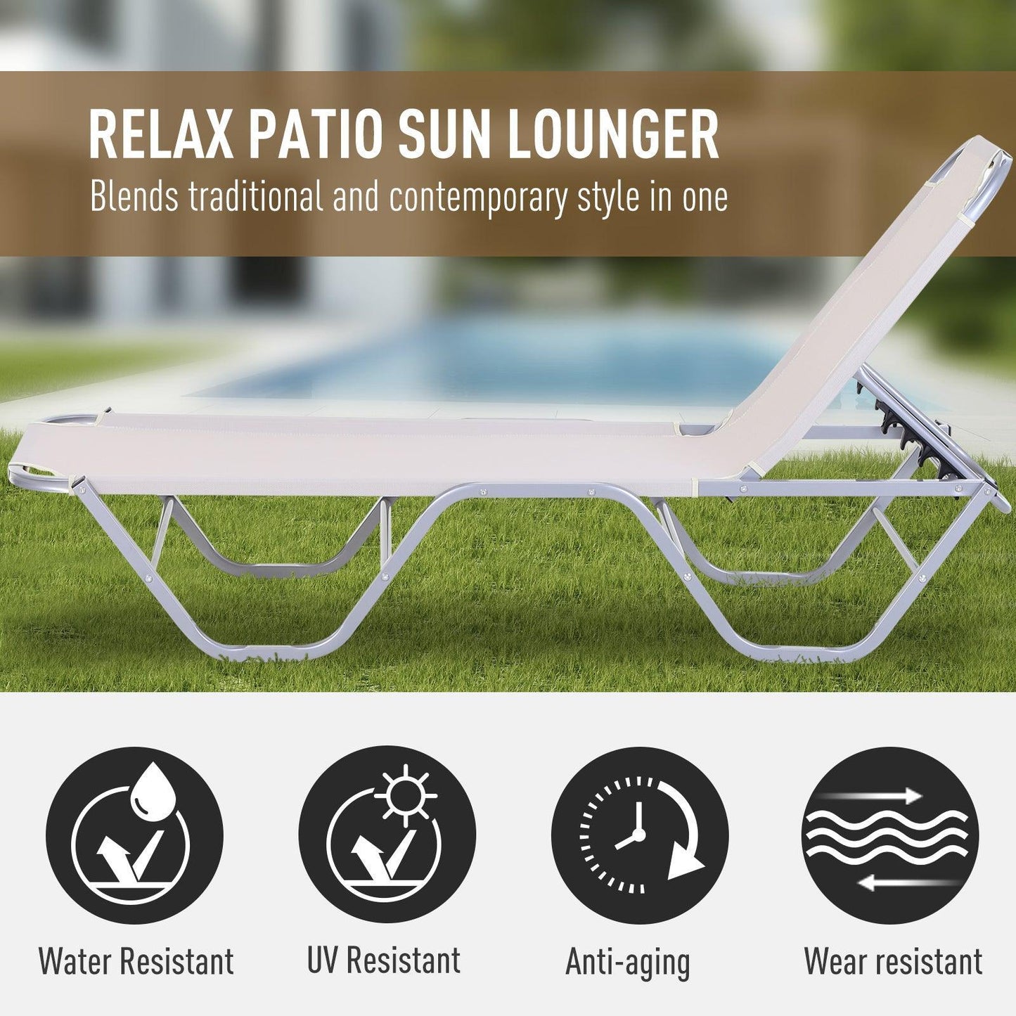 Outsunny Adjustable Sun Lounger Recliner for Pool or Sun Bathing - ALL4U RETAILER LTD