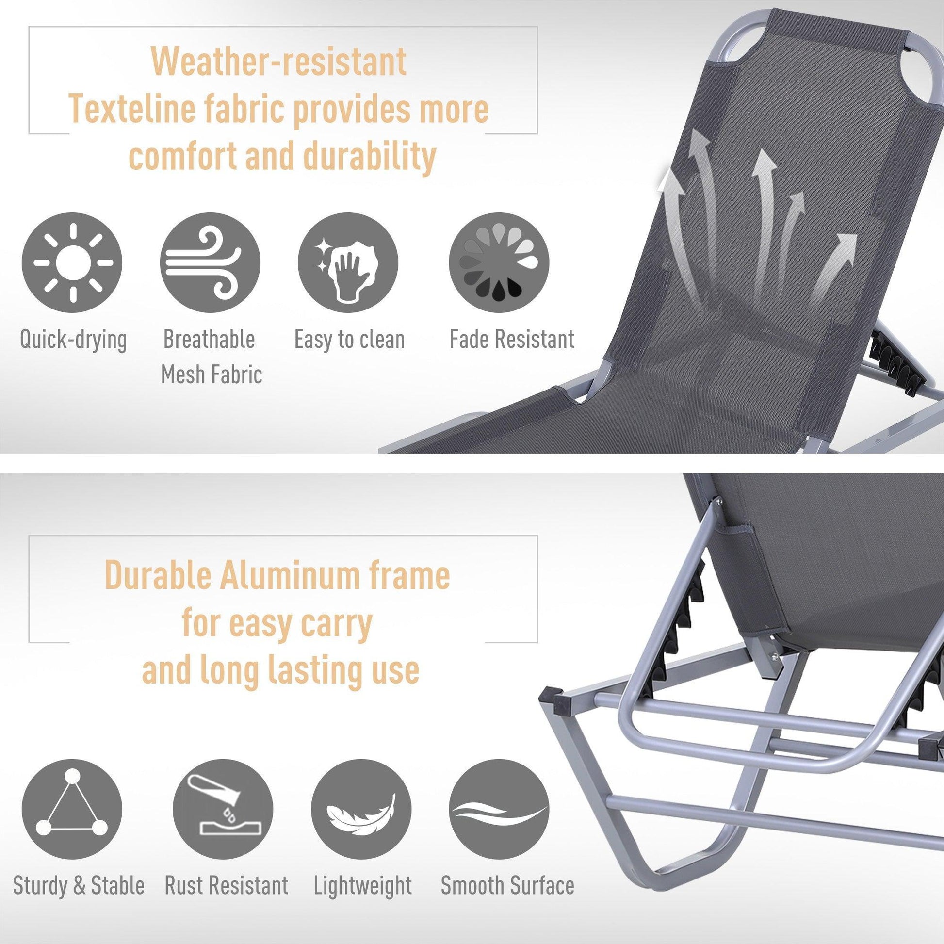 Outsunny Outdoor Recliner | Adjustable | Lightweight - ALL4U RETAILER LTD