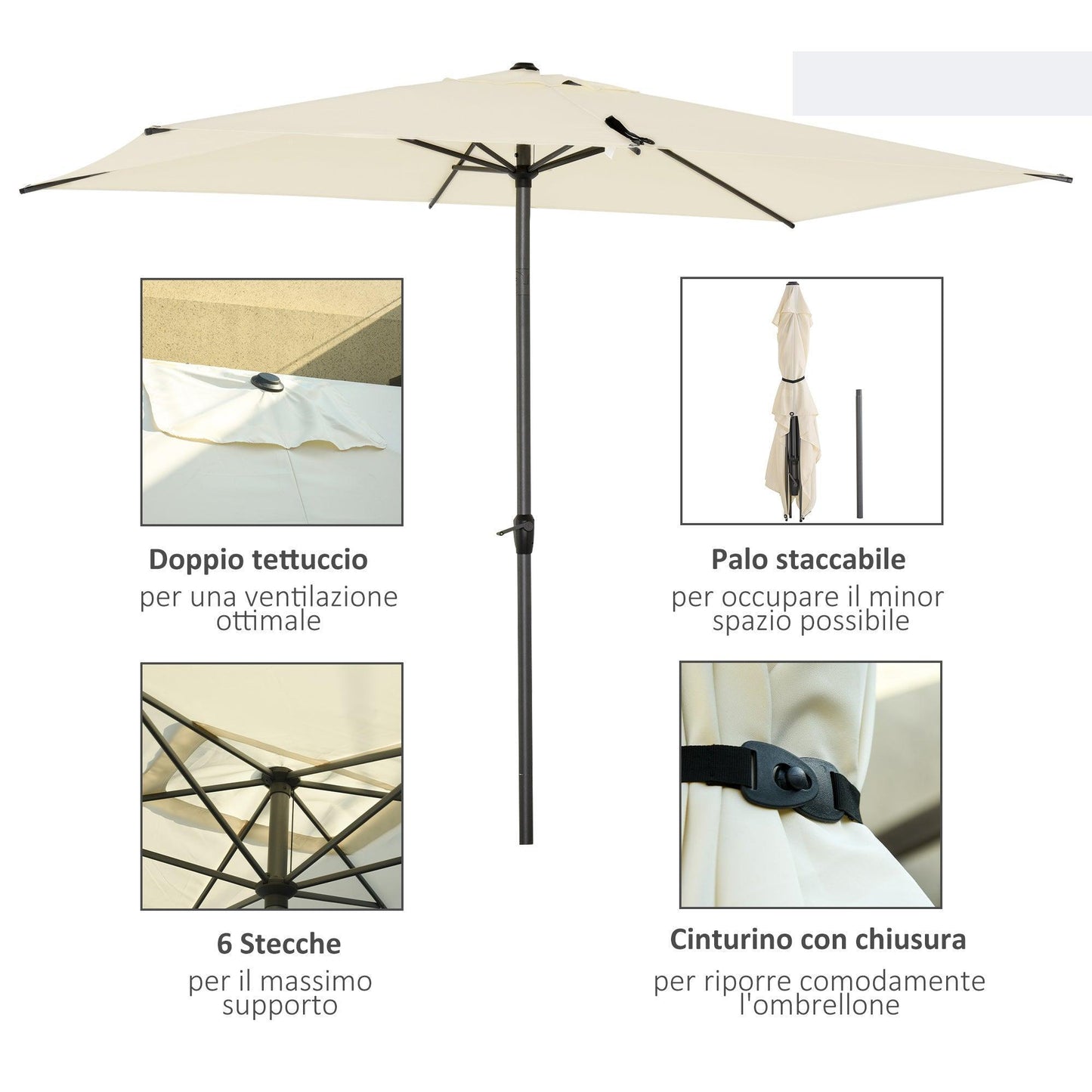 Outsunny Sun Parasol Umbrella - Beige - ALL4U RETAILER LTD