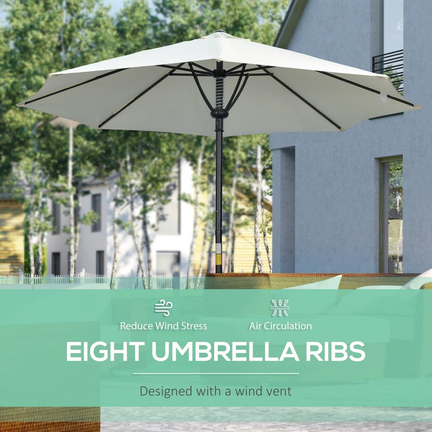 Outsunny Sun Shade Umbrella: Cream, 8 Ribs - ALL4U RETAILER LTD