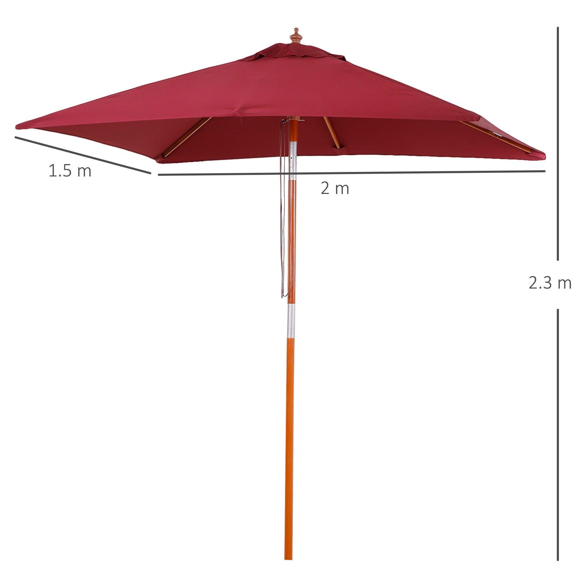 Outsunny Sun Umbrella 2 x 1.5m Patio Garden Shade - ALL4U RETAILER LTD