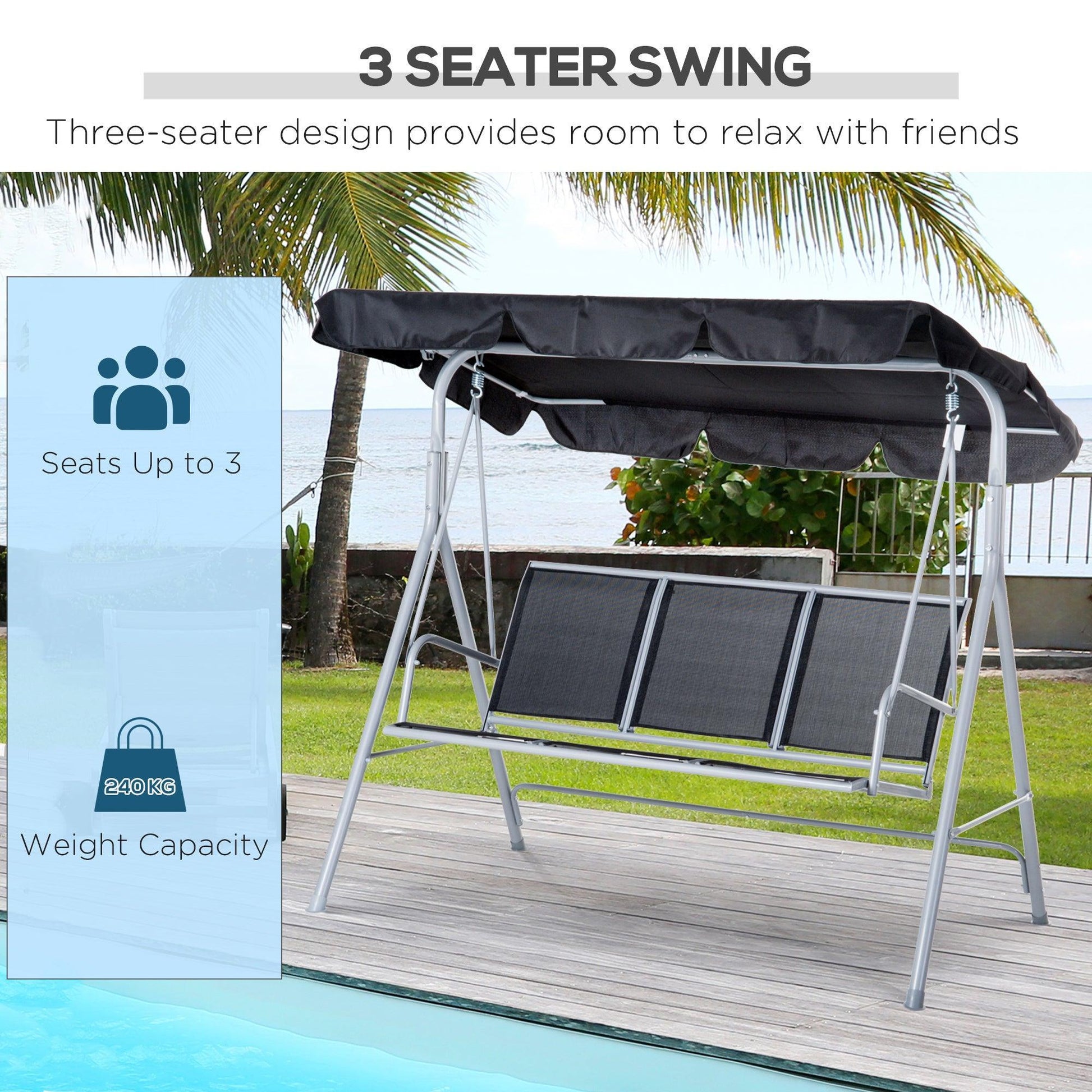 Outsunny Swing Chair: 3-Seater Hammock Bench, Metal - ALL4U RETAILER LTD