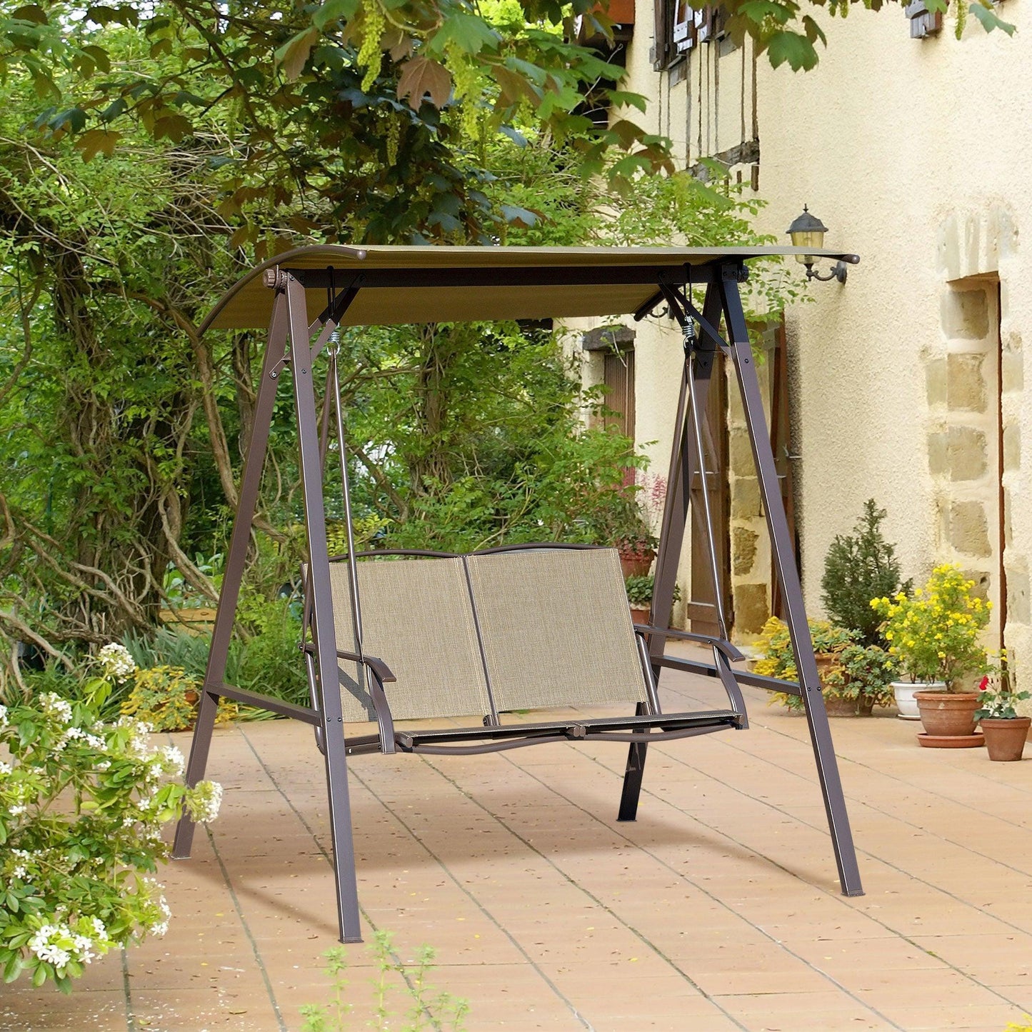 Outsunny Swing Chair: Adjustable Canopy, Metal Frame - ALL4U RETAILER LTD