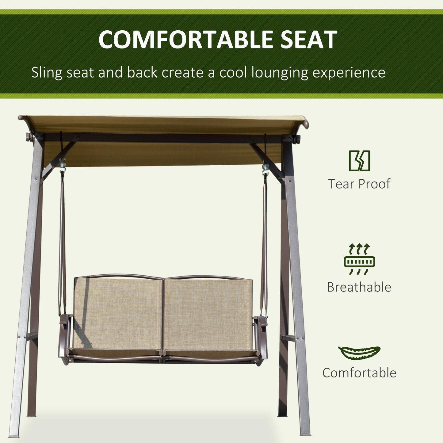 Outsunny Swing Chair: Adjustable Canopy, Metal Frame - ALL4U RETAILER LTD