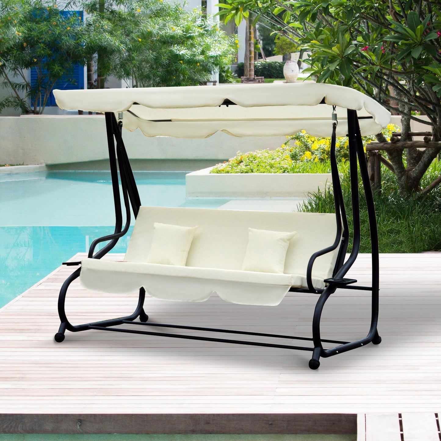 Outsunny Swing Chair Bed with Canopy & Cushions - ALL4U RETAILER LTD