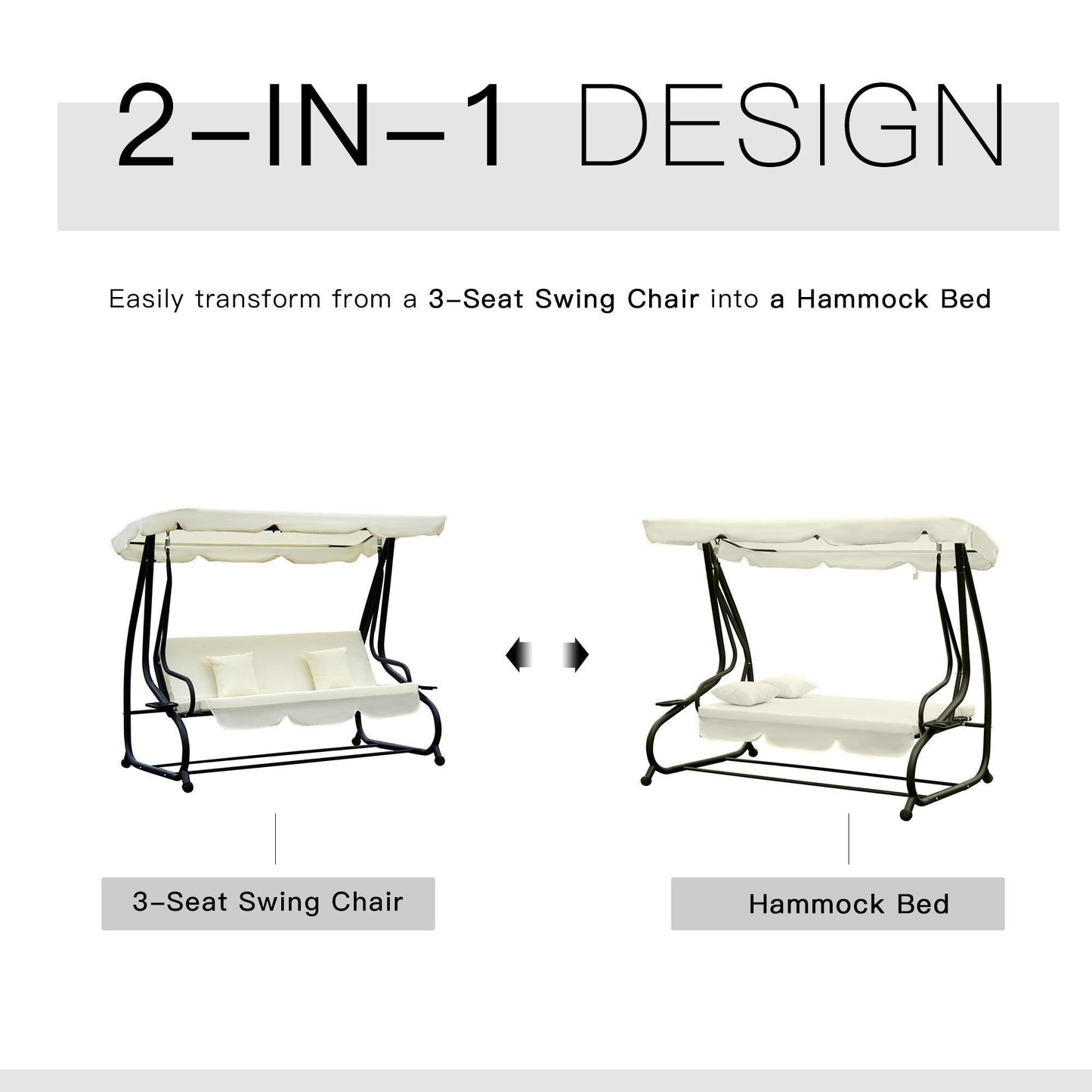 Outsunny Swing Chair Bed with Canopy & Cushions - ALL4U RETAILER LTD