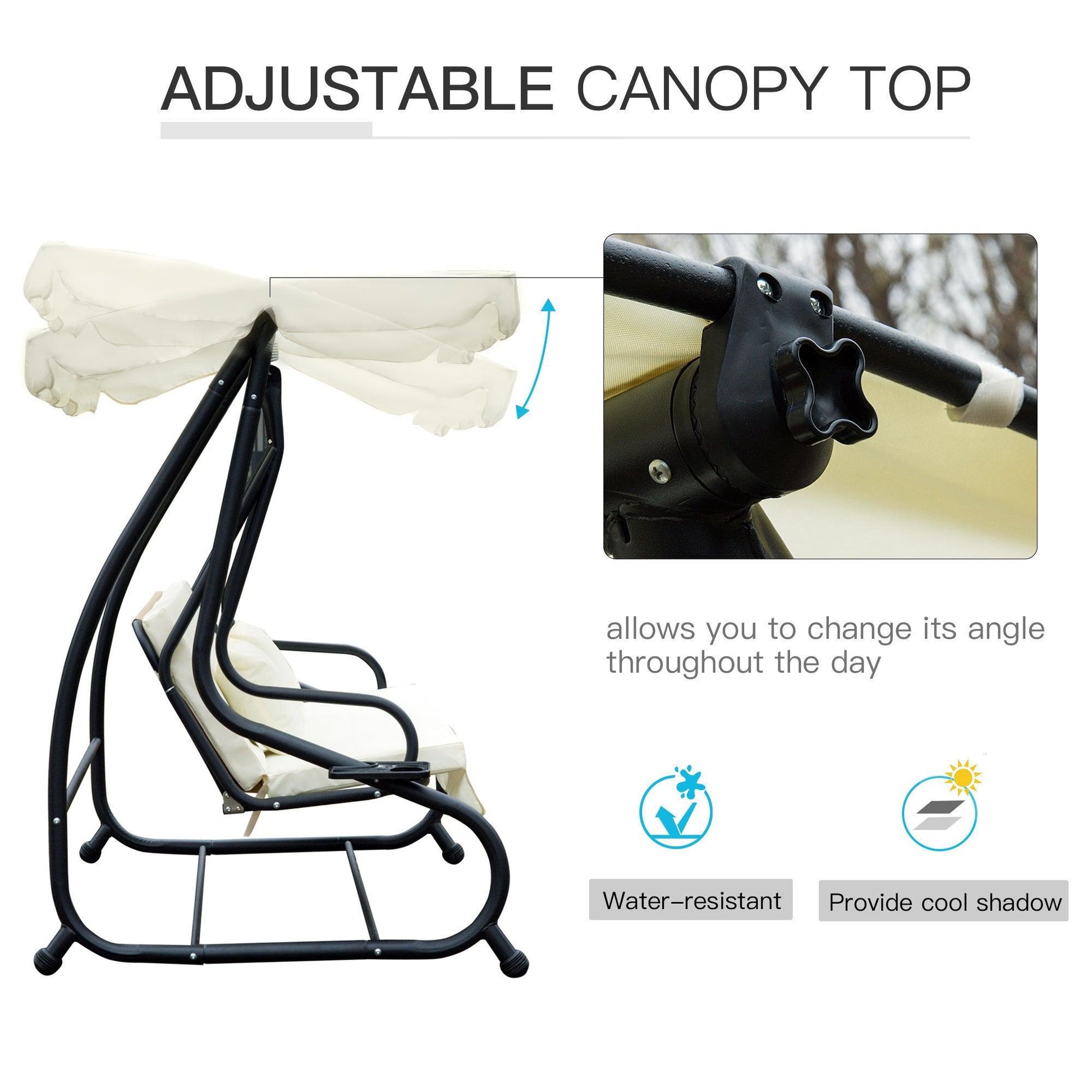 Outsunny Swing Chair Bed with Canopy & Cushions - ALL4U RETAILER LTD