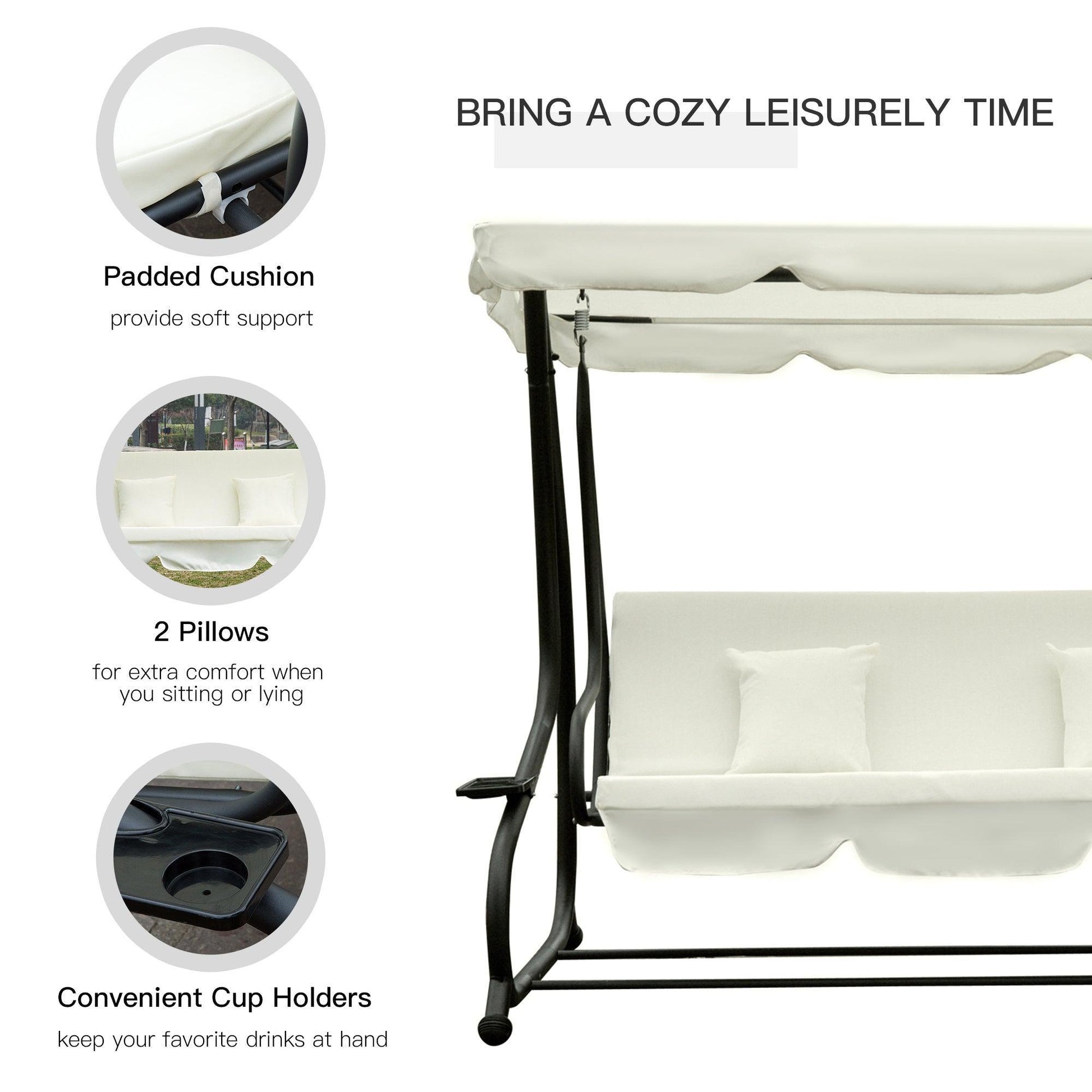 Outsunny Swing Chair Bed with Canopy & Cushions - ALL4U RETAILER LTD