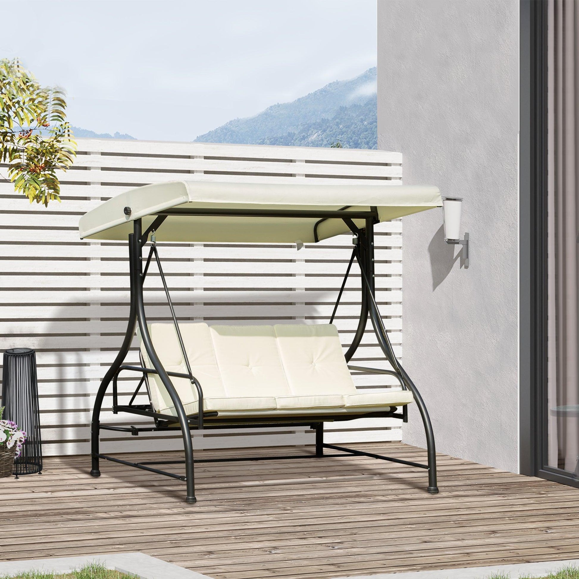 Outsunny Swing Chair - Beige/Black, 185cm - ALL4U RETAILER LTD