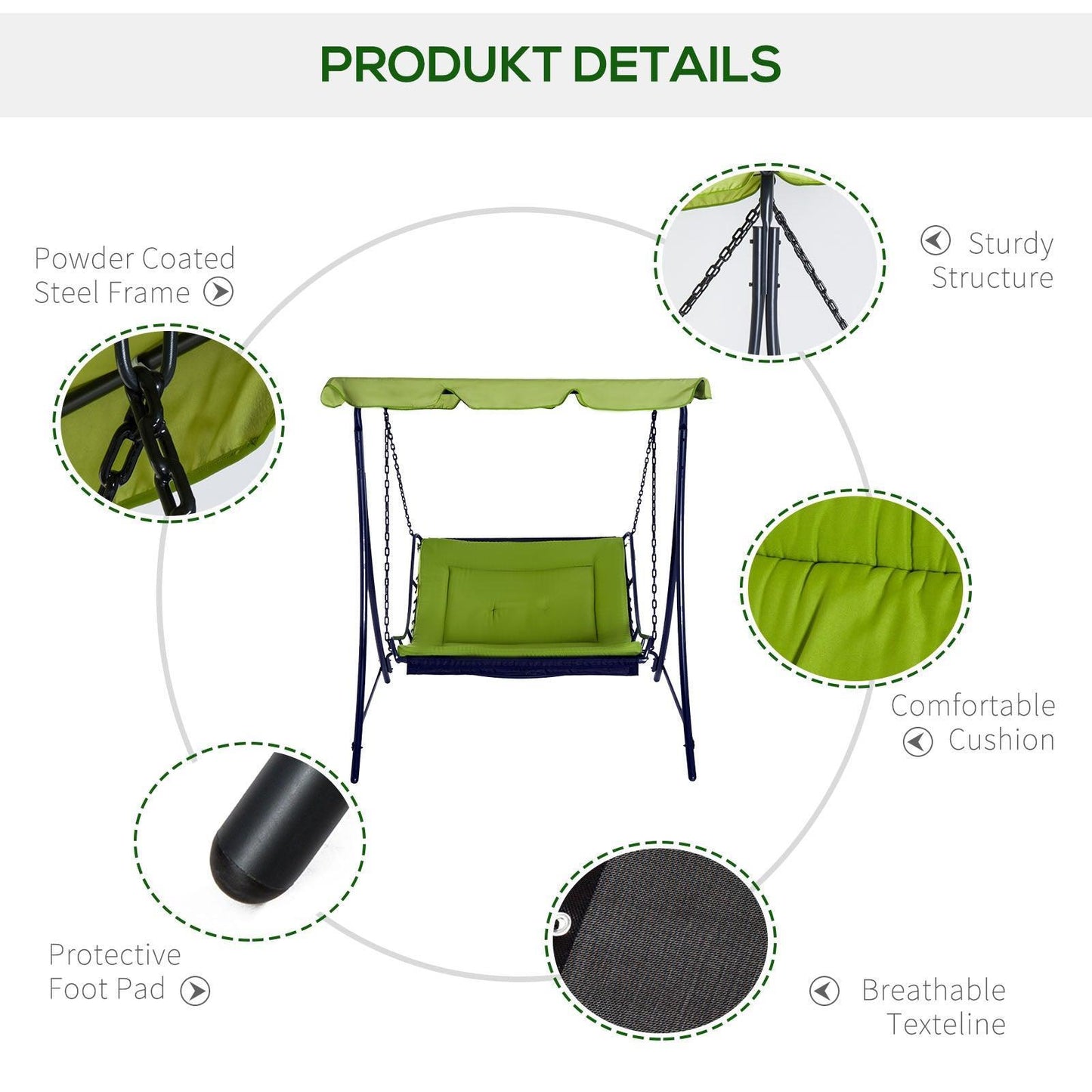 Outsunny Swing Chair - Green Hammock Seat - ALL4U RETAILER LTD