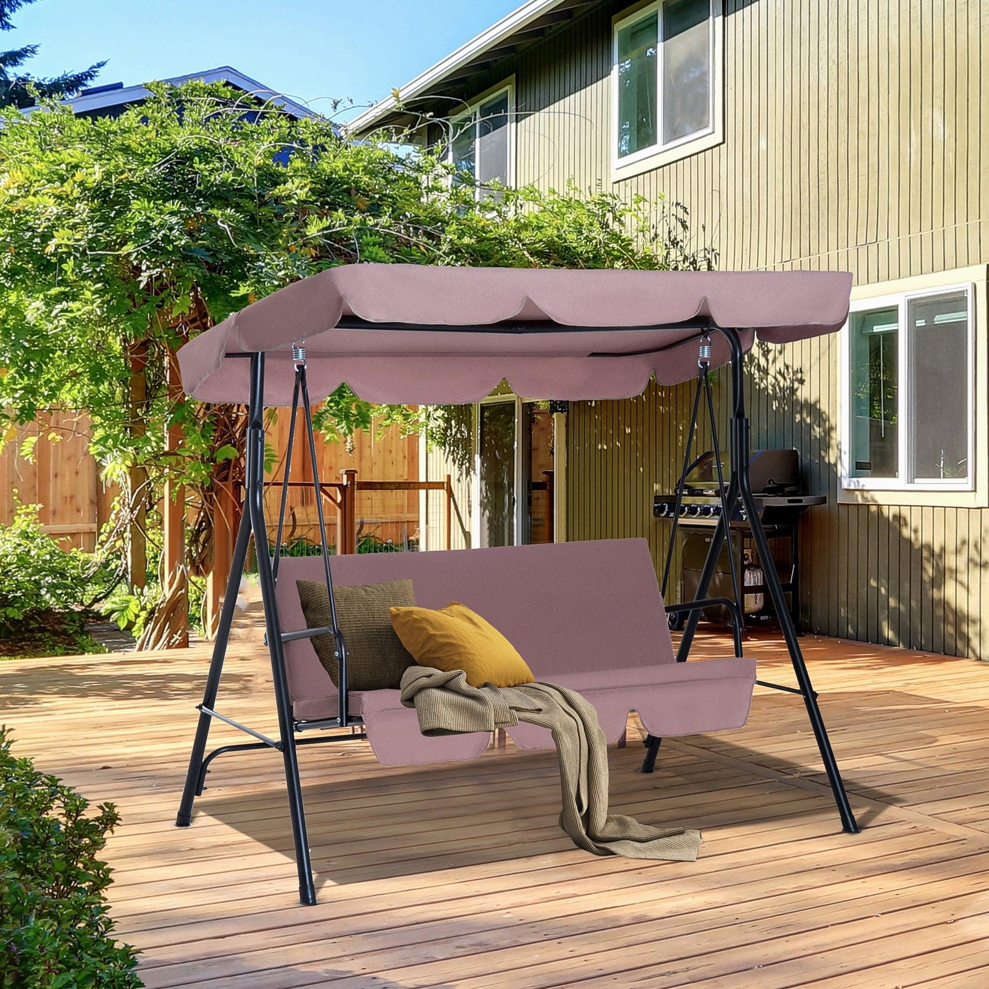 Outsunny Swing Chair with Canopy - Brown - ALL4U RETAILER LTD