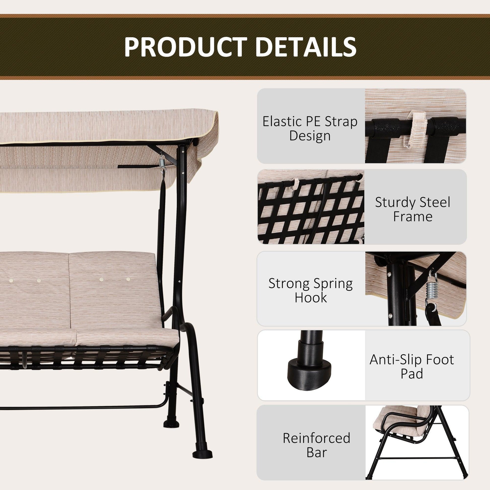 Outsunny Swing Chair with Canopy for Enhanced Comfort - ALL4U RETAILER LTD