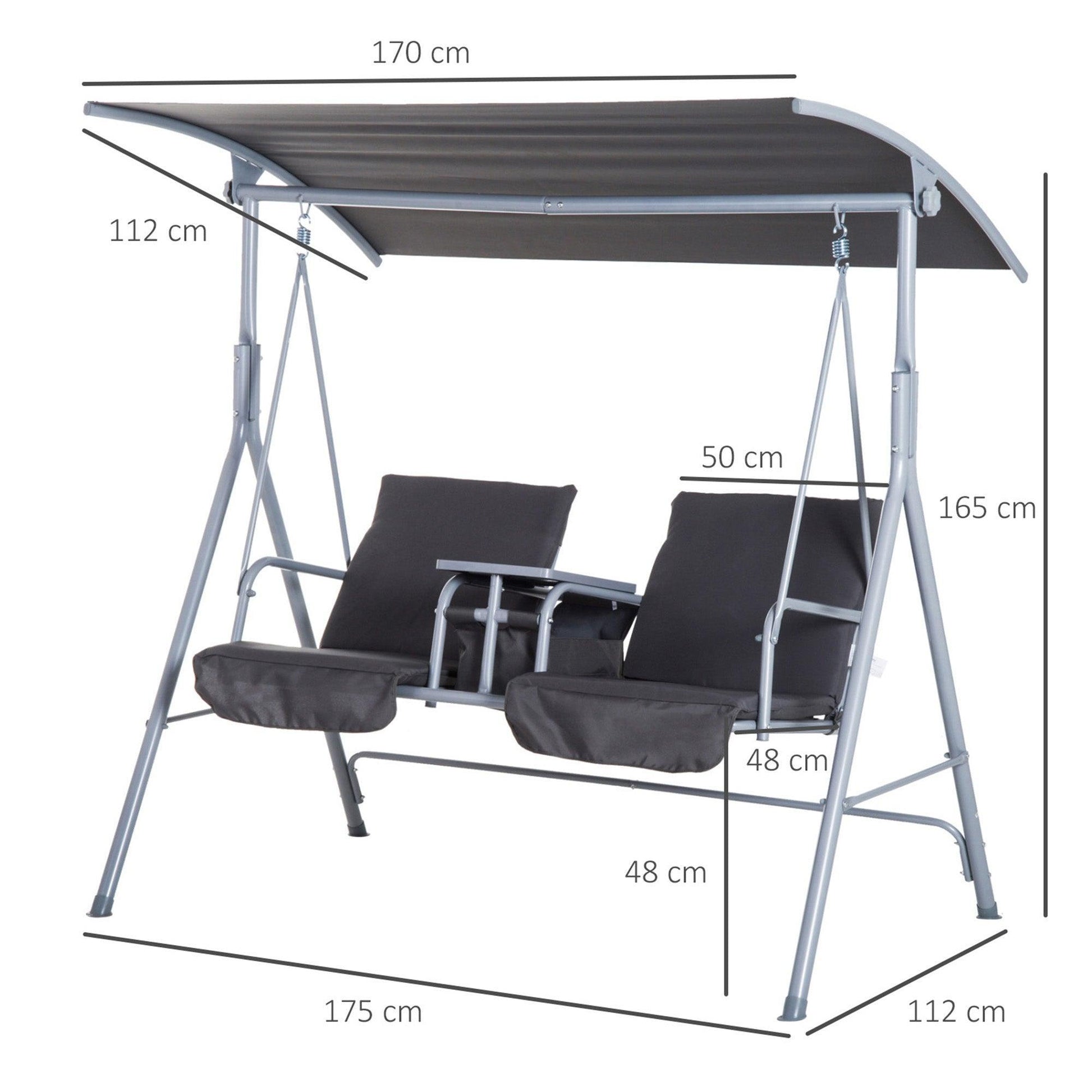 Outsunny Swing Chair with Table - Steel Frame, 2-Seater (Grey) - ALL4U RETAILER LTD