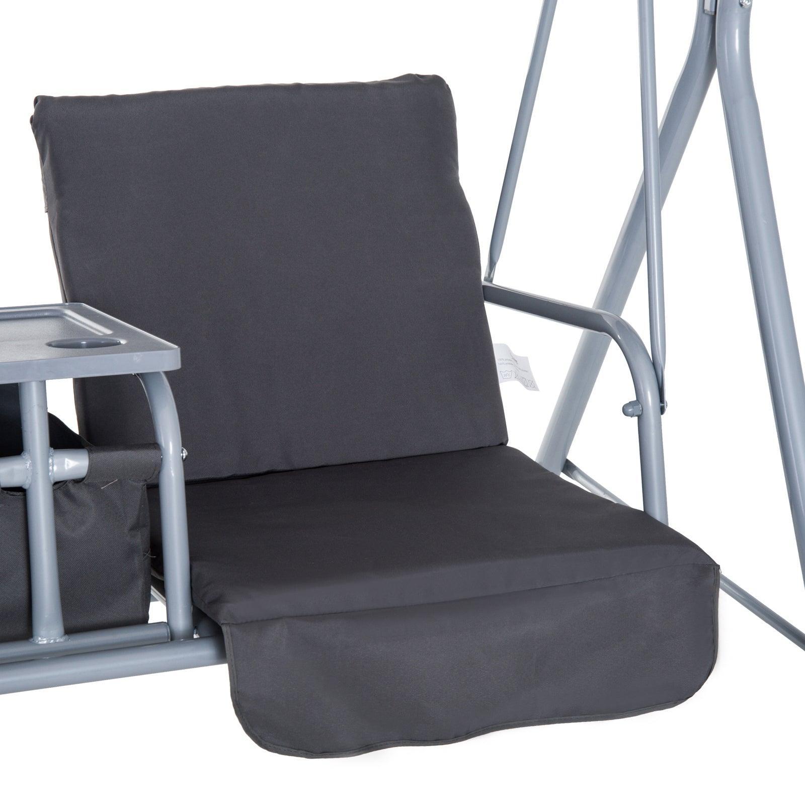 Outsunny Swing Chair with Table - Steel Frame, 2-Seater (Grey) - ALL4U RETAILER LTD