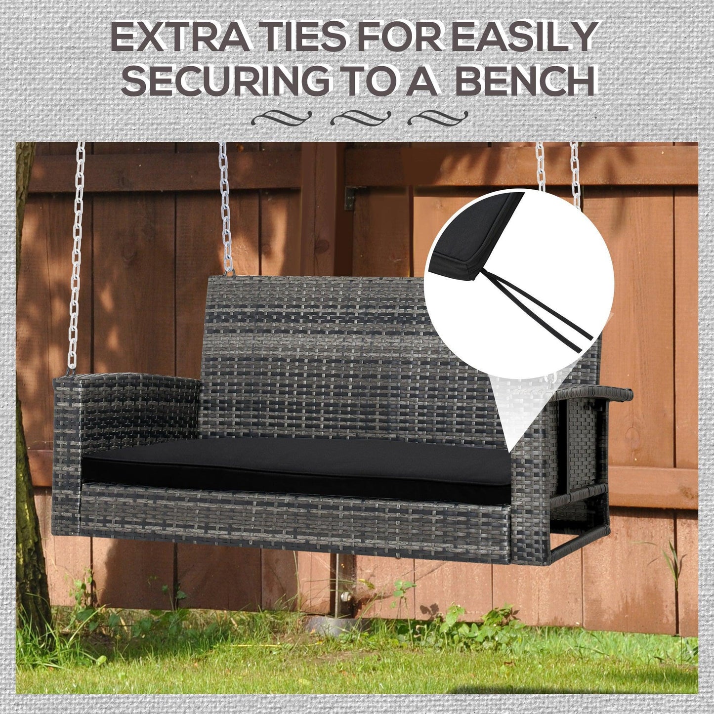 Outsunny Swing Seat Cushion, 2-Seater Garden Bench Replacement - Black - ALL4U RETAILER LTD