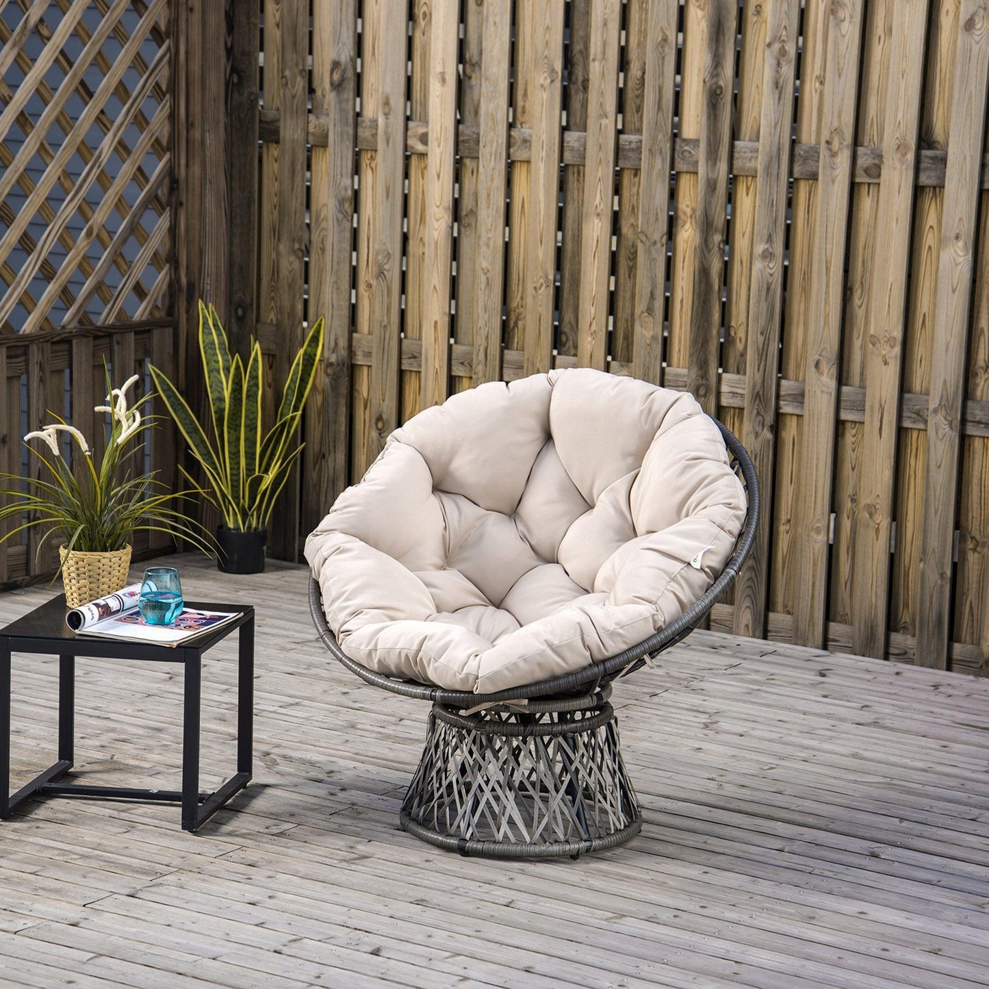 Outsunny Swivel Rattan Chair - Comfortable Outdoor Seating - ALL4U RETAILER LTD