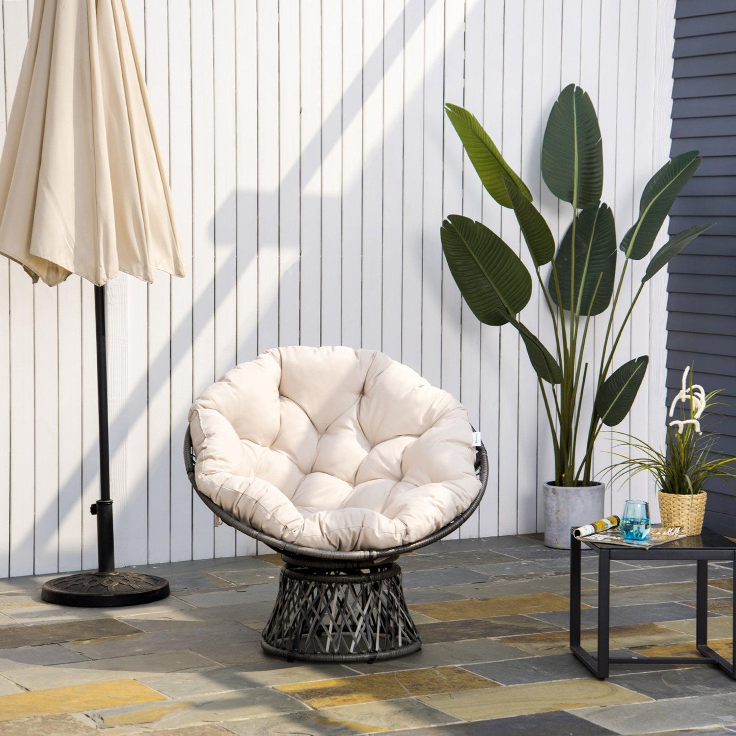 Outsunny Swivel Rattan Chair - Comfortable Outdoor Seating - ALL4U RETAILER LTD