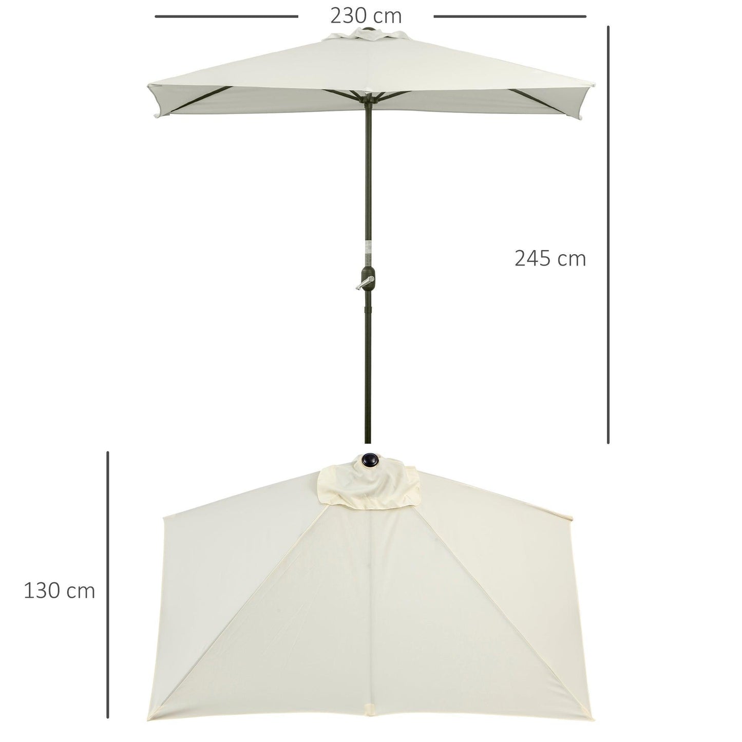 Outsunny Terrace Umbrella | Semi Round 2.3m | Beige | Crank Handle - ALL4U RETAILER LTD