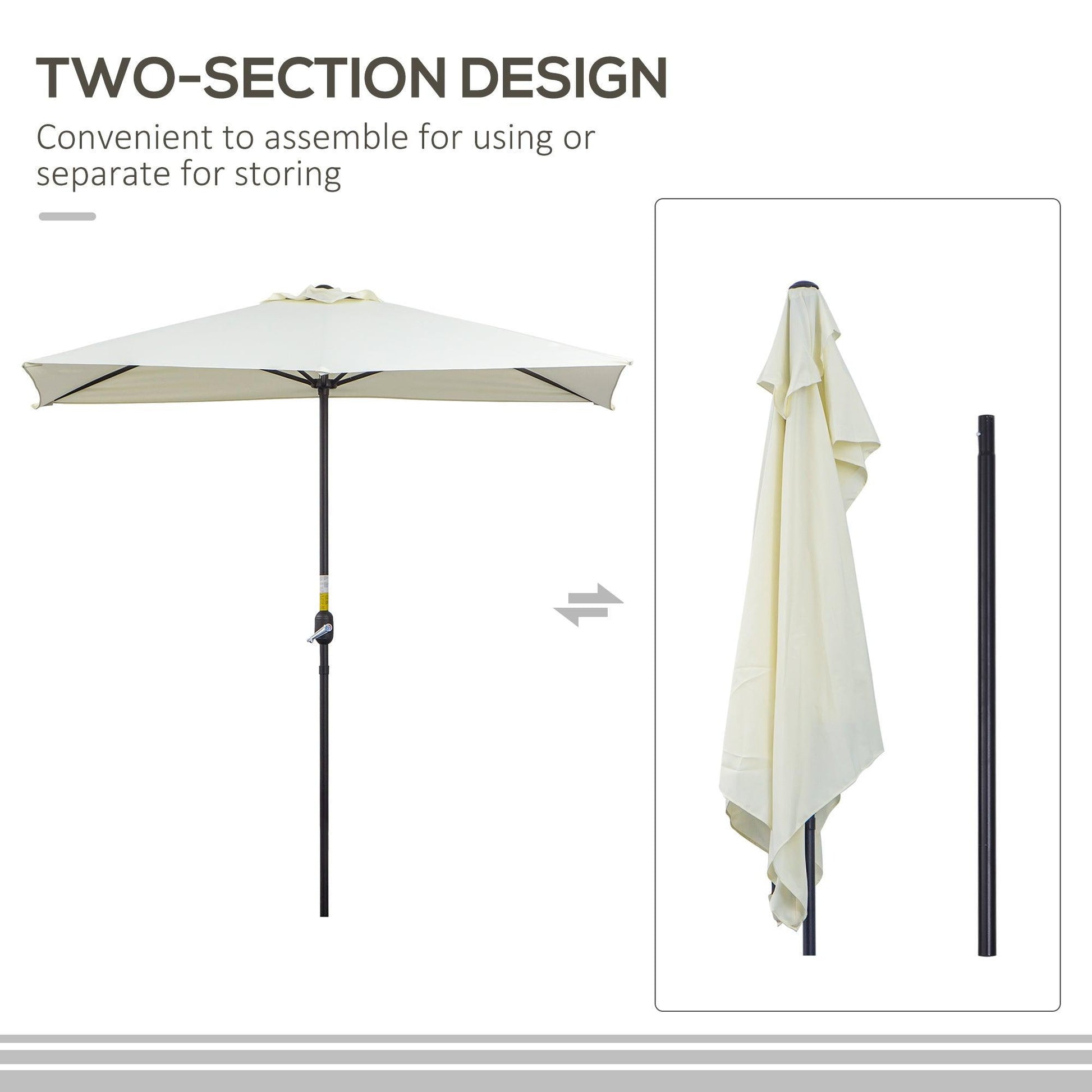 Outsunny Terrace Umbrella | Semi Round 2.3m | Beige | Crank Handle - ALL4U RETAILER LTD