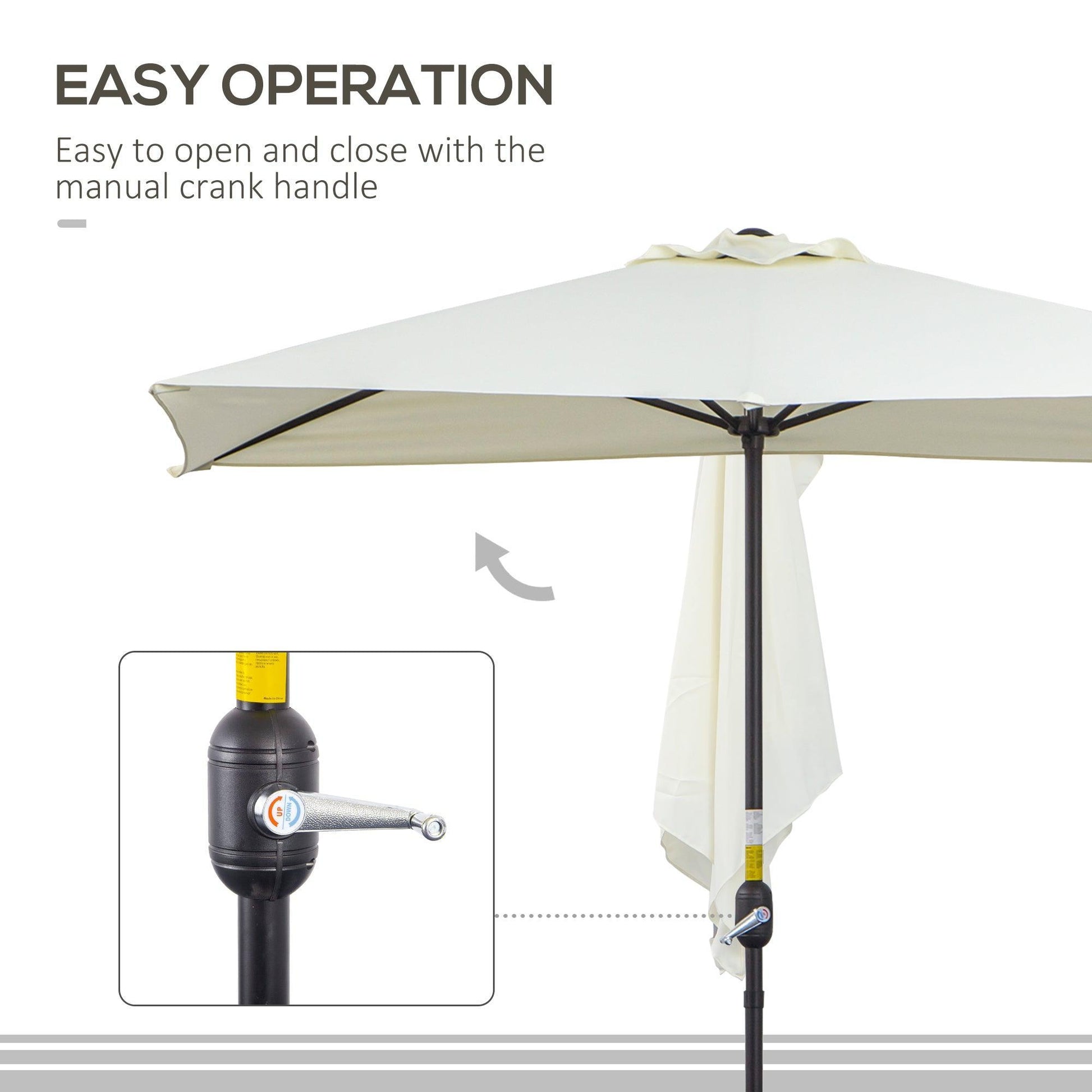 Outsunny Terrace Umbrella | Semi Round 2.3m | Beige | Crank Handle - ALL4U RETAILER LTD